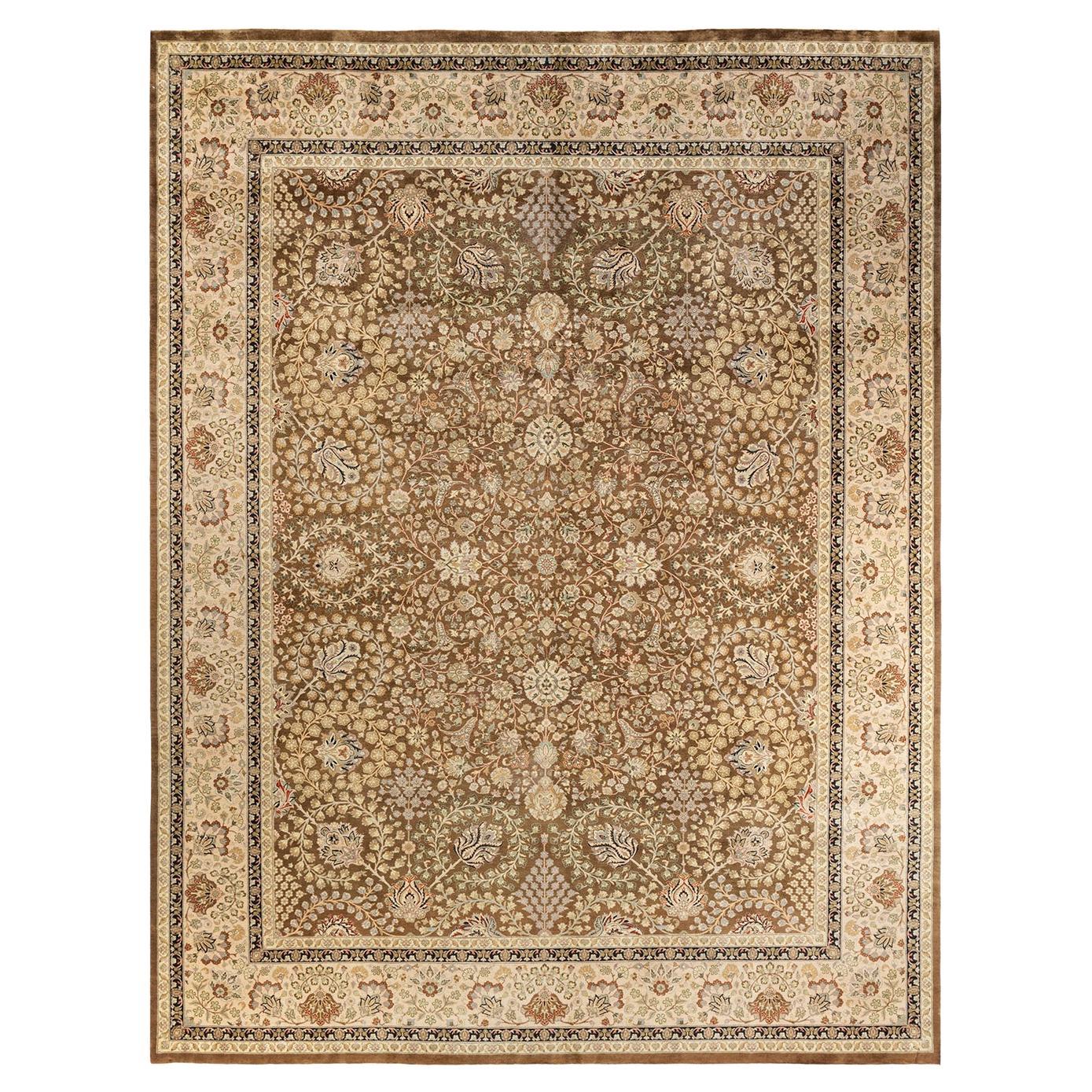 One-Of-A-Kind Hand Knotted Oriental Mogul Brown Area Rug 9' 1" x 11' 10" For Sale