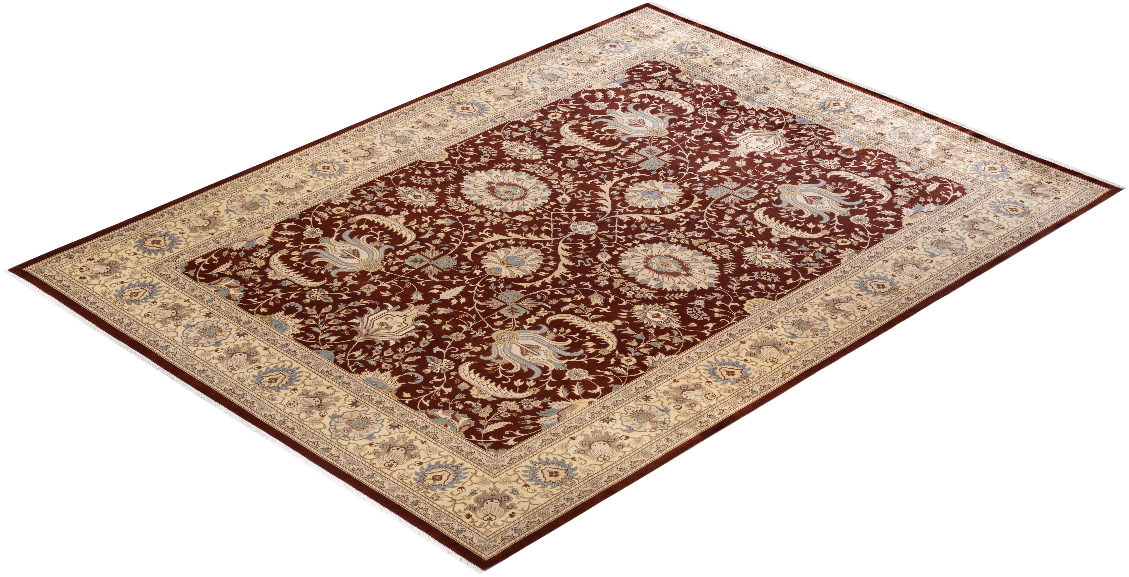 Handgeknüpfter orientalischer Mogul-Teppich in Braun, Unikat im Angebot 2