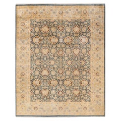 Handgeknüpfter orientalischer Mogul-Grauer Teppich, Unikat
