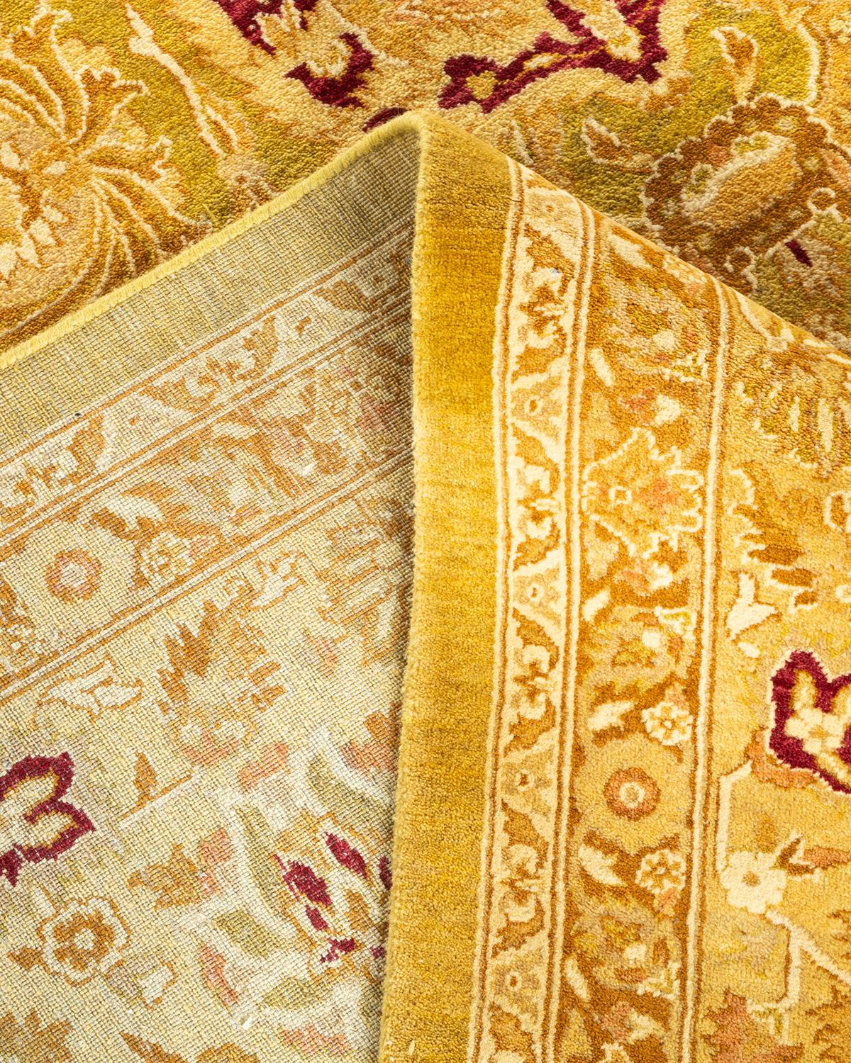 Laine Tapis Oriental Mogul vert noué à la main, unique en son genre en vente