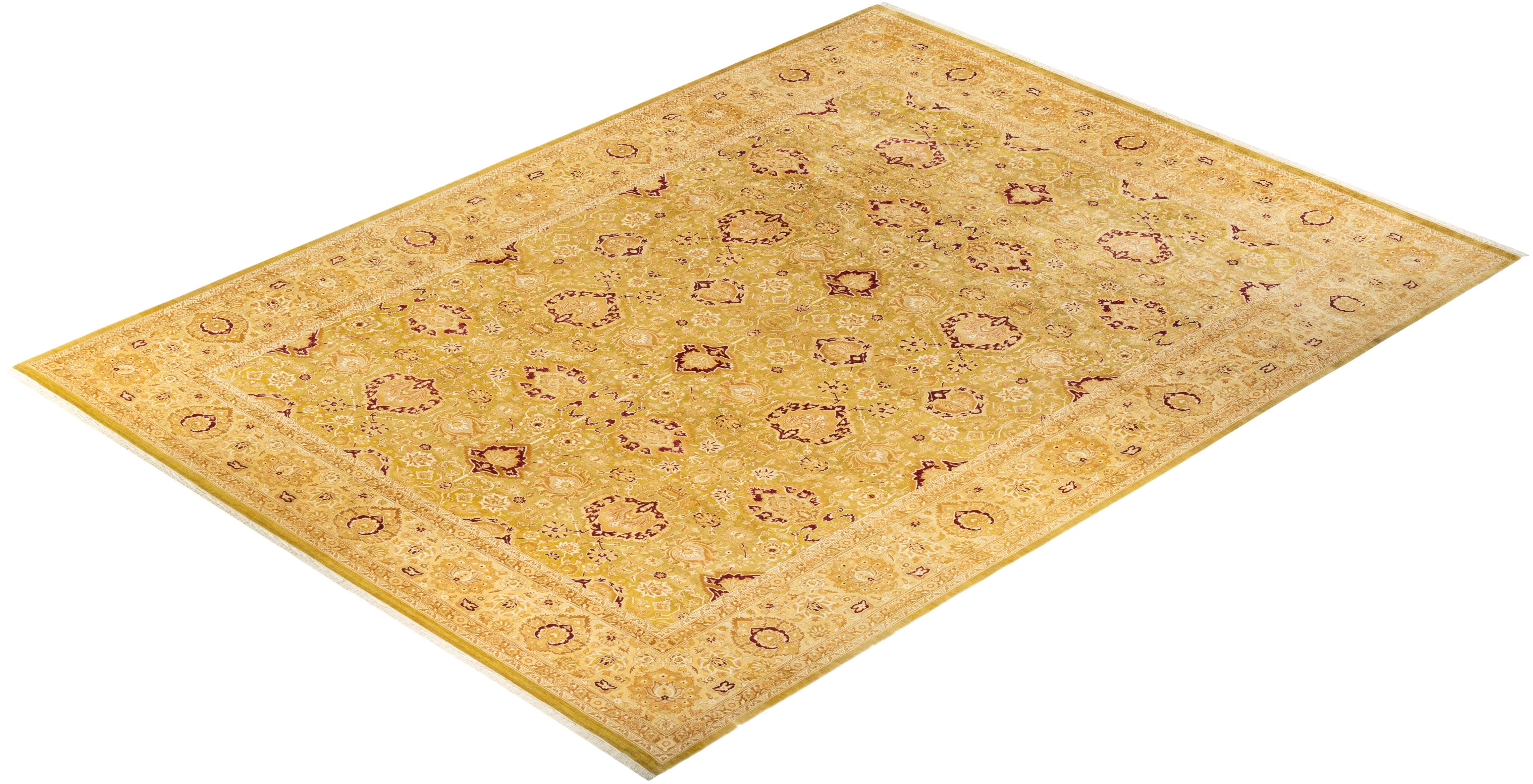 Tapis Oriental Mogul vert noué à la main, unique en son genre en vente 2