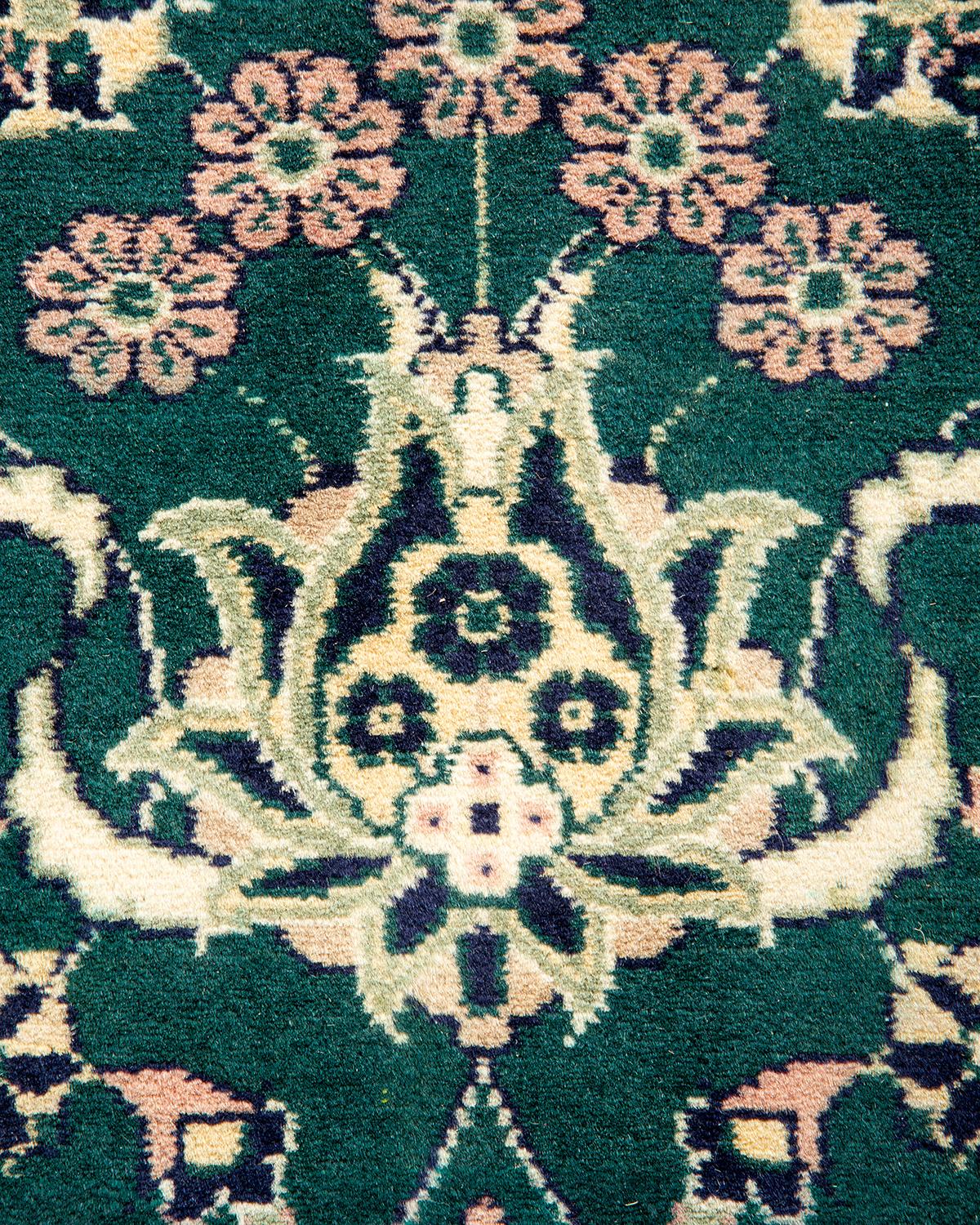 Pakistani One-of-a-kind Hand Knotted Oriental Mogul Green Area Rug For Sale