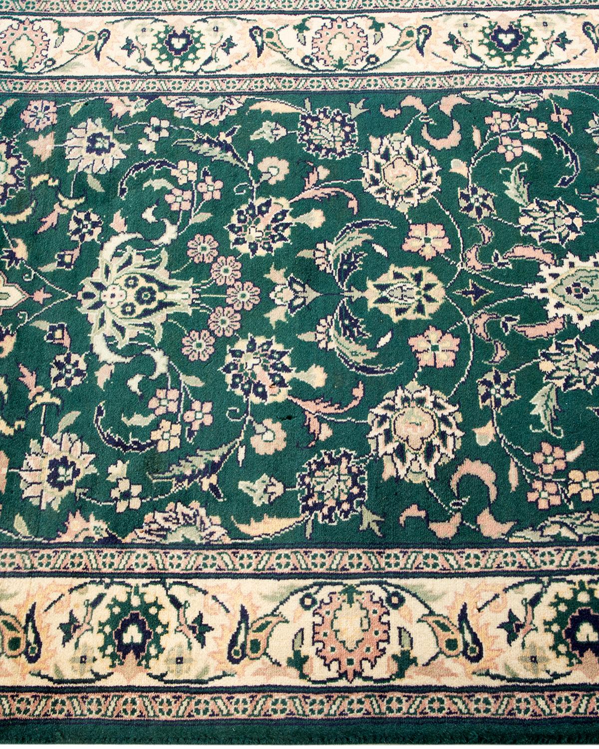 One-of-a-kind Hand Knotted Oriental Mogul Green Area Rug In New Condition For Sale In Norwalk, CT