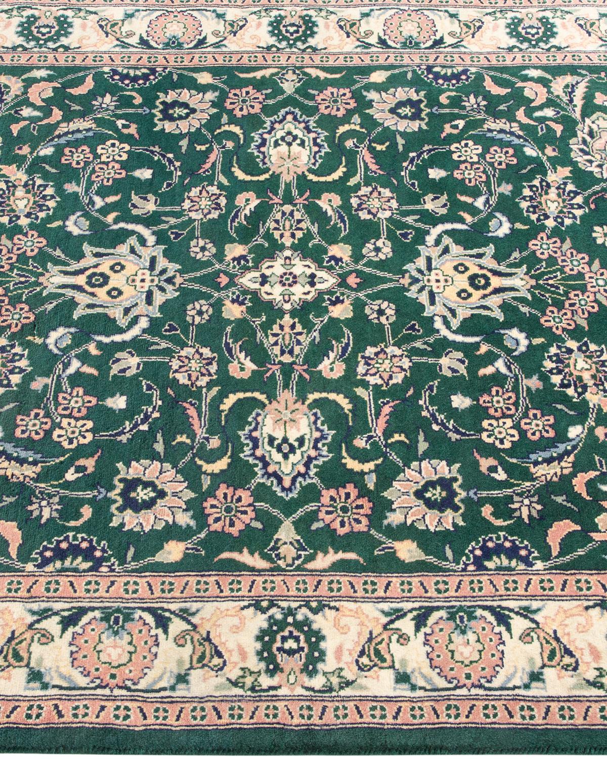 One-of-a-kind Hand Knotted Oriental Mogul Green Area Rug In New Condition For Sale In Norwalk, CT