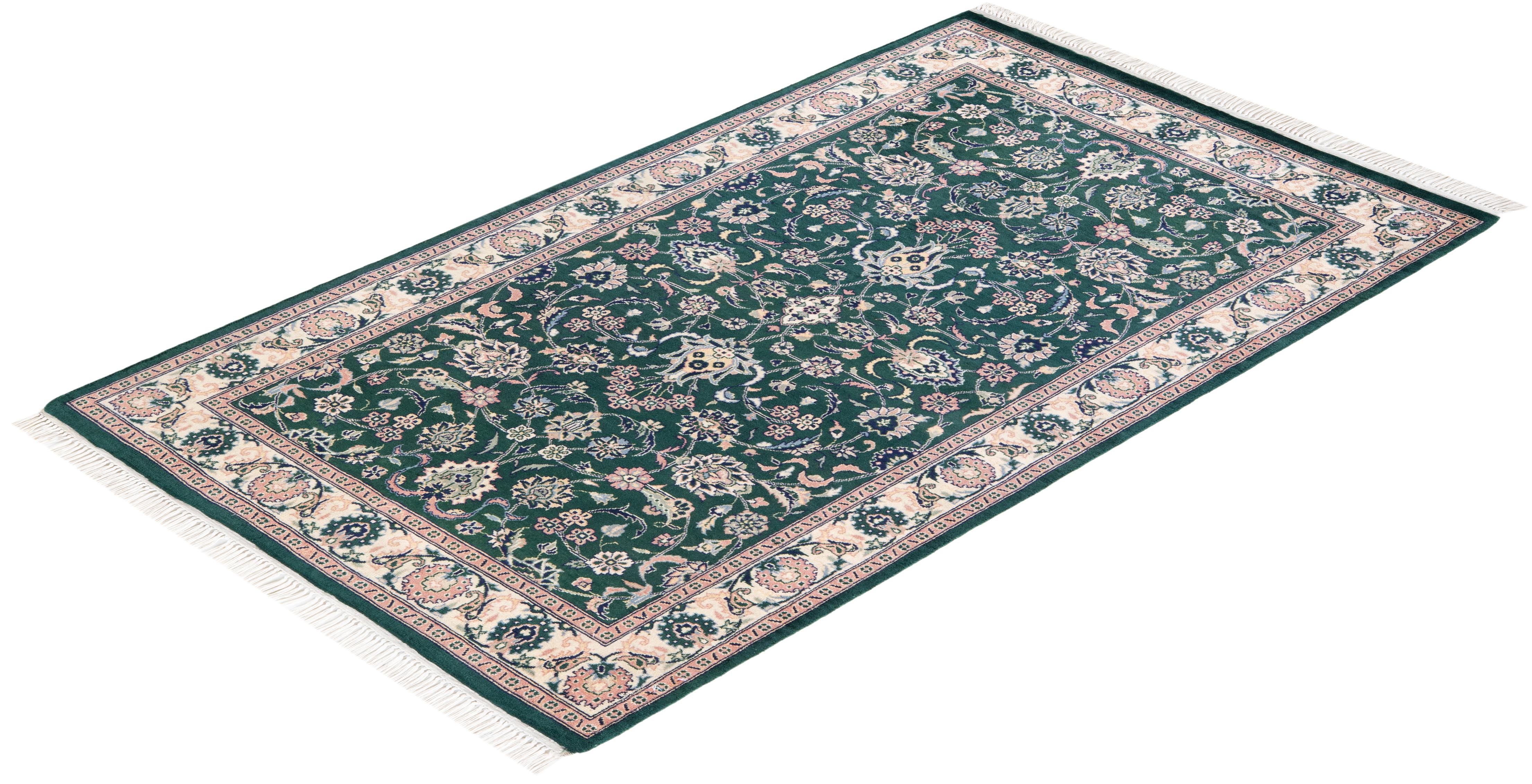 One-of-a-kind Hand Knotted Oriental Mogul Green Area Rug For Sale 2