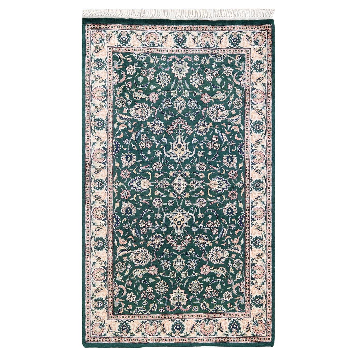 One-of-a-kind Hand Knotted Oriental Mogul Green Area Rug