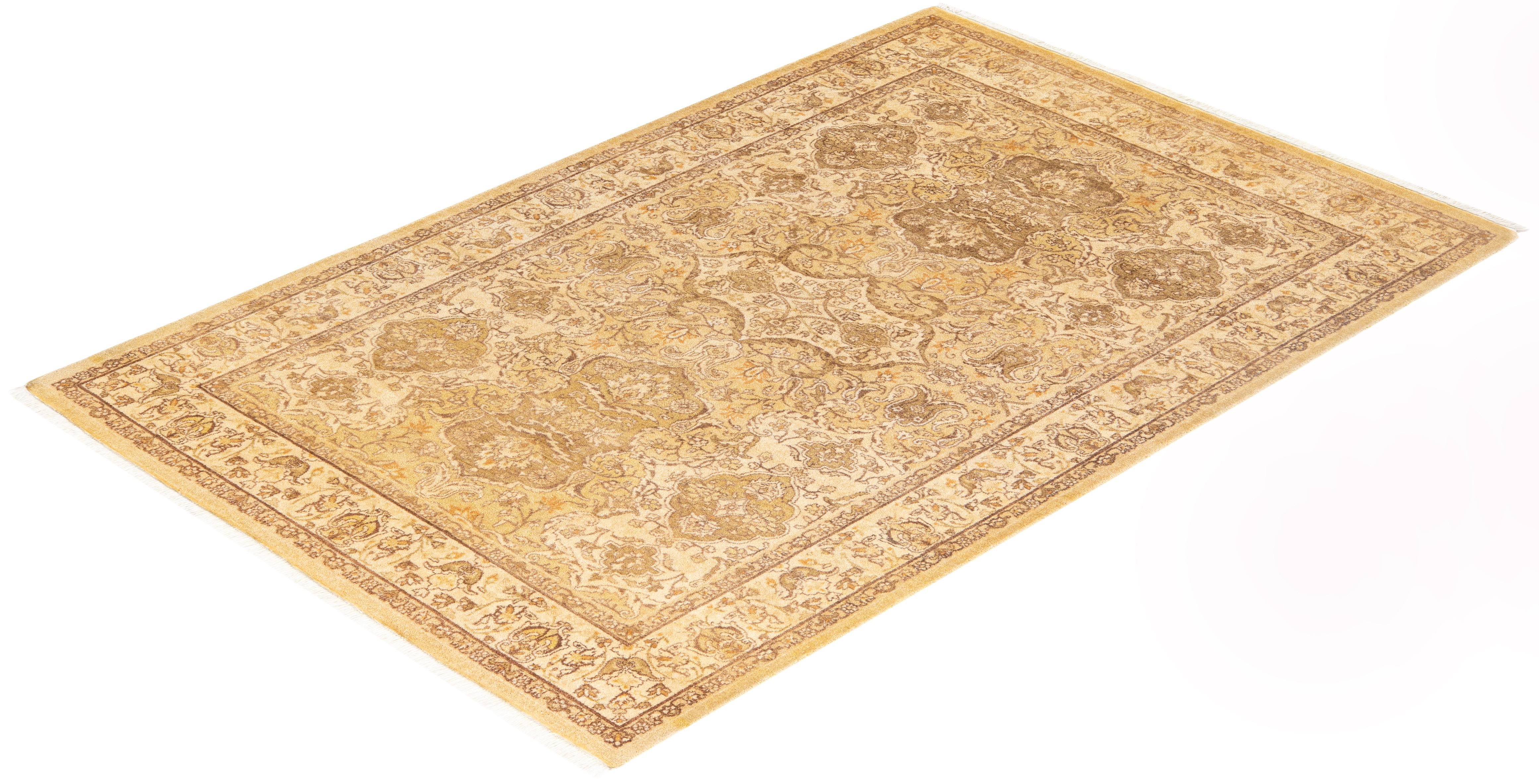 One-of-a-kind Hand Knotted Oriental Mogul Green Area Rug For Sale 2