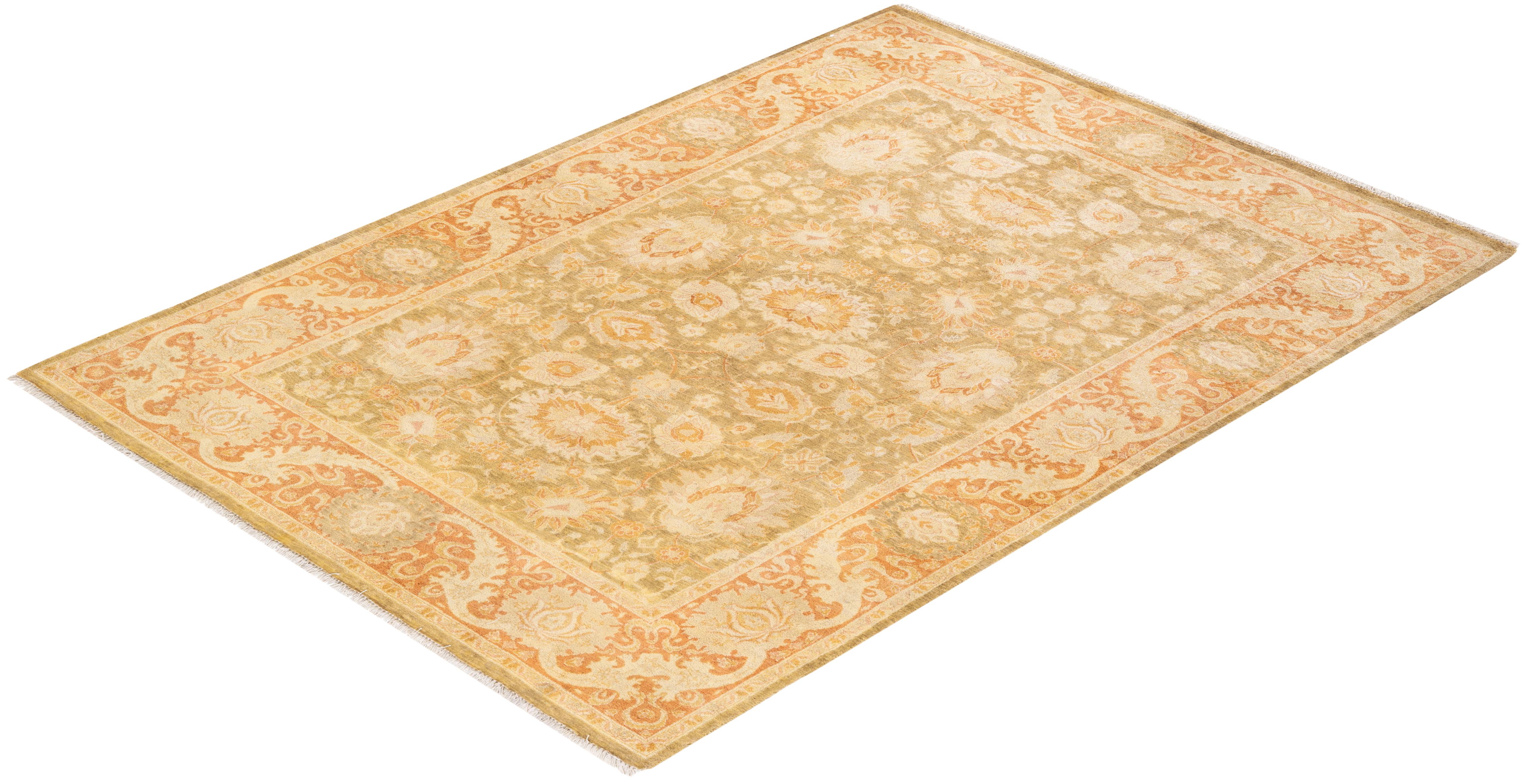 One-of-a-kind Hand Knotted Oriental Mogul Green Area Rug 2