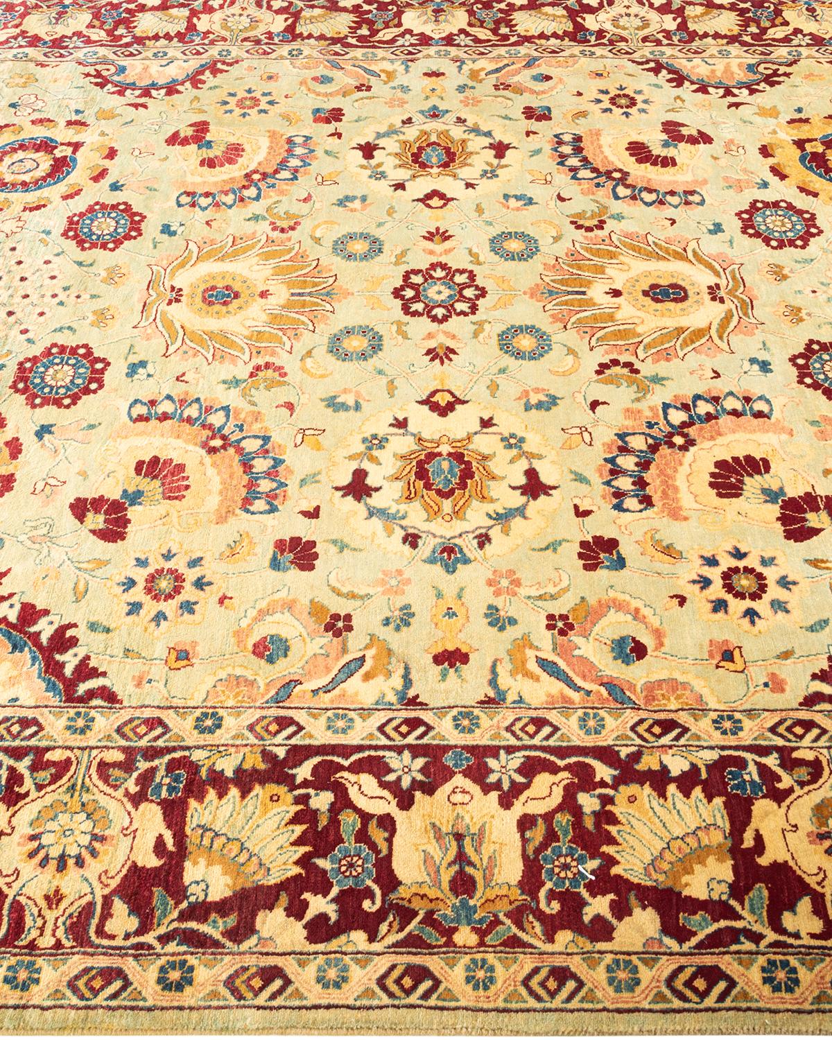 One-Of-A-Kind Hand Knotted Oriental Mogul Green Area Rug In New Condition For Sale In Norwalk, CT
