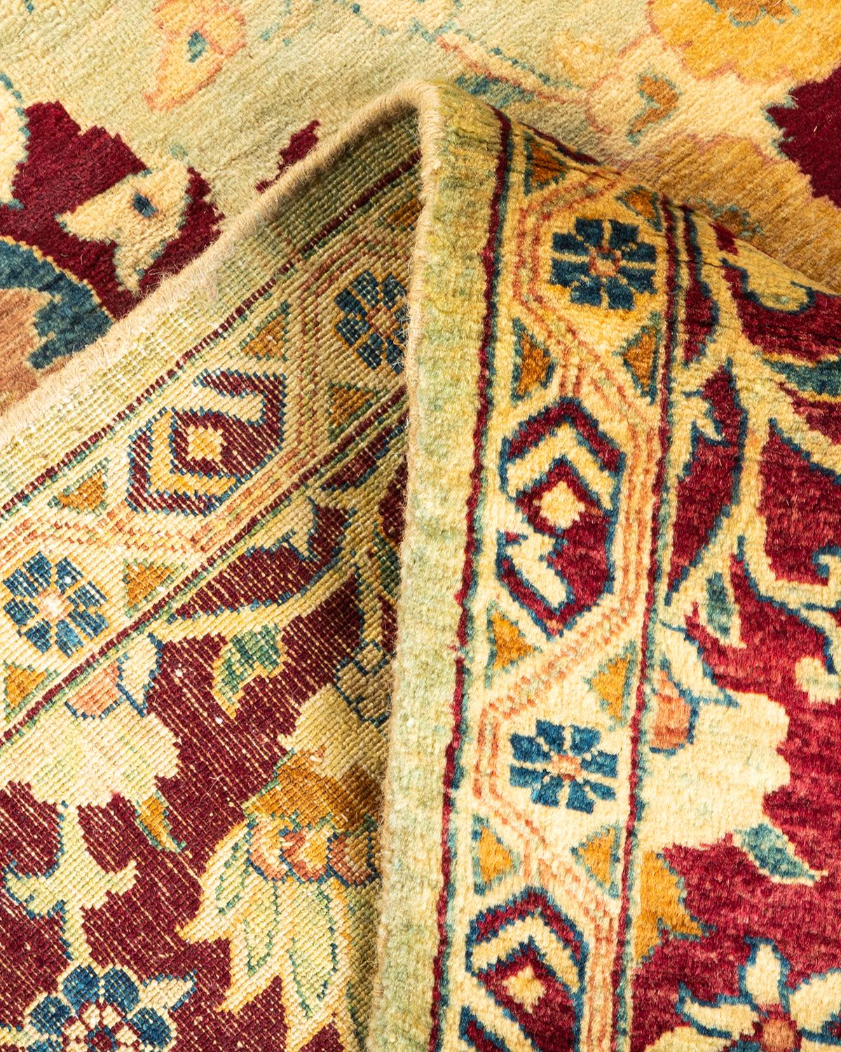 Laine Tapis Oriental Mogul vert noué à la main, unique en son genre en vente
