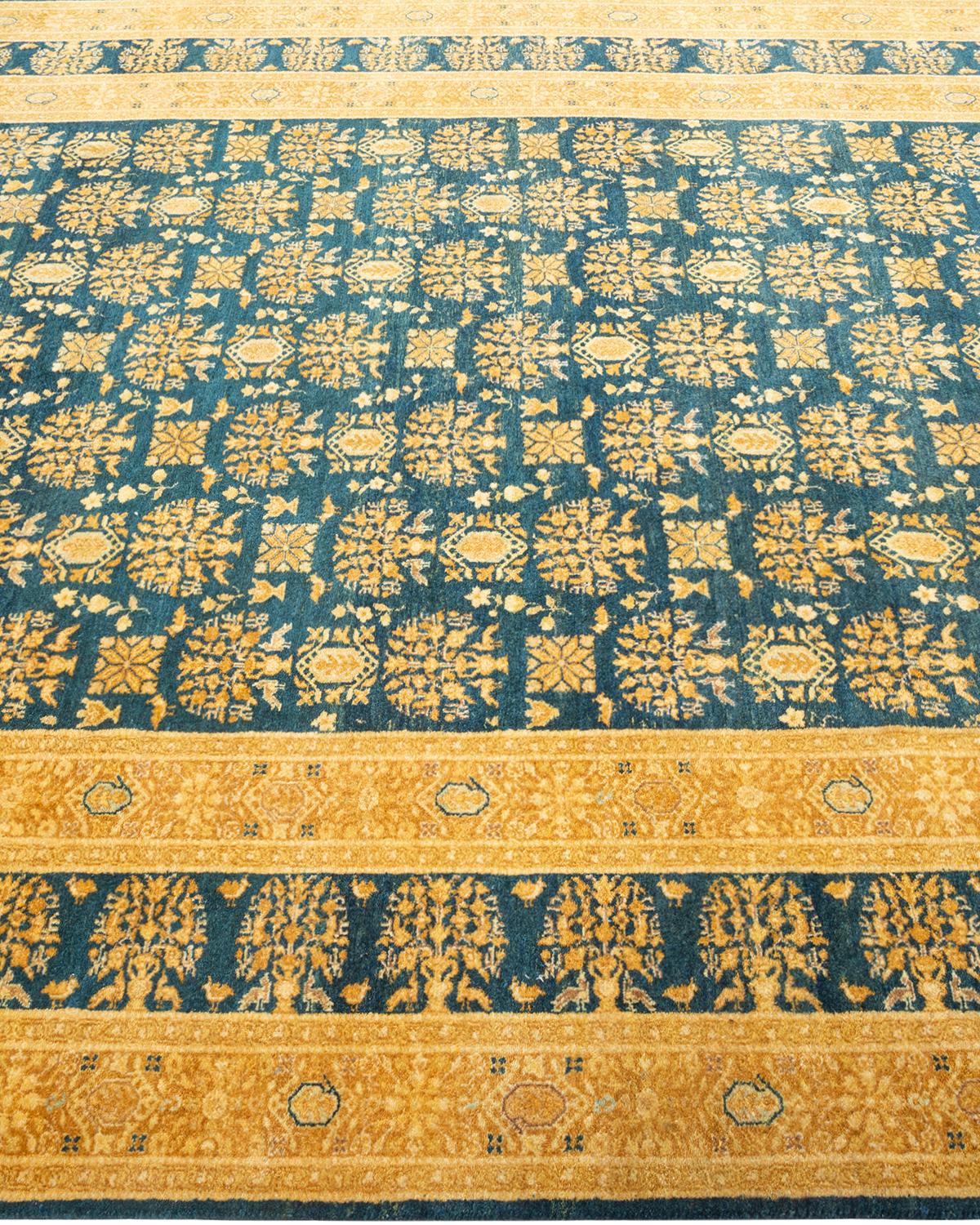 One-of-a-Kind Hand Knotted Oriental Mogul Green Area Rug In New Condition For Sale In Norwalk, CT