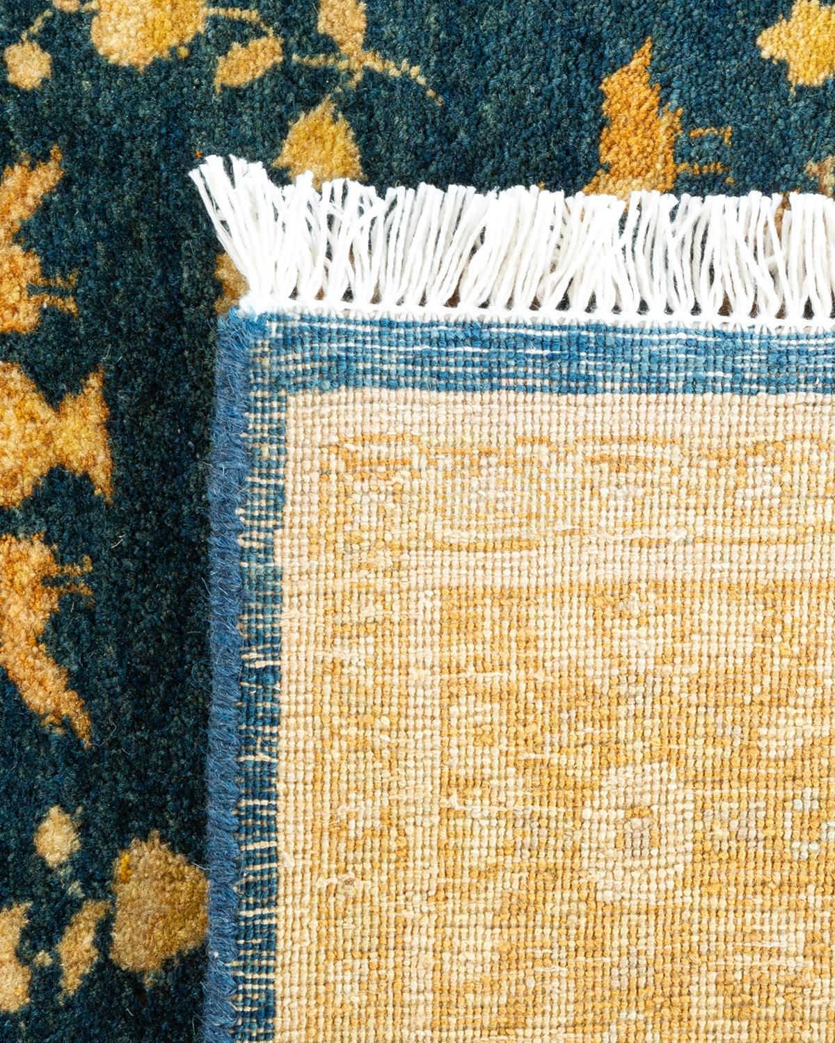 Contemporary One-of-a-Kind Hand Knotted Oriental Mogul Green Area Rug For Sale
