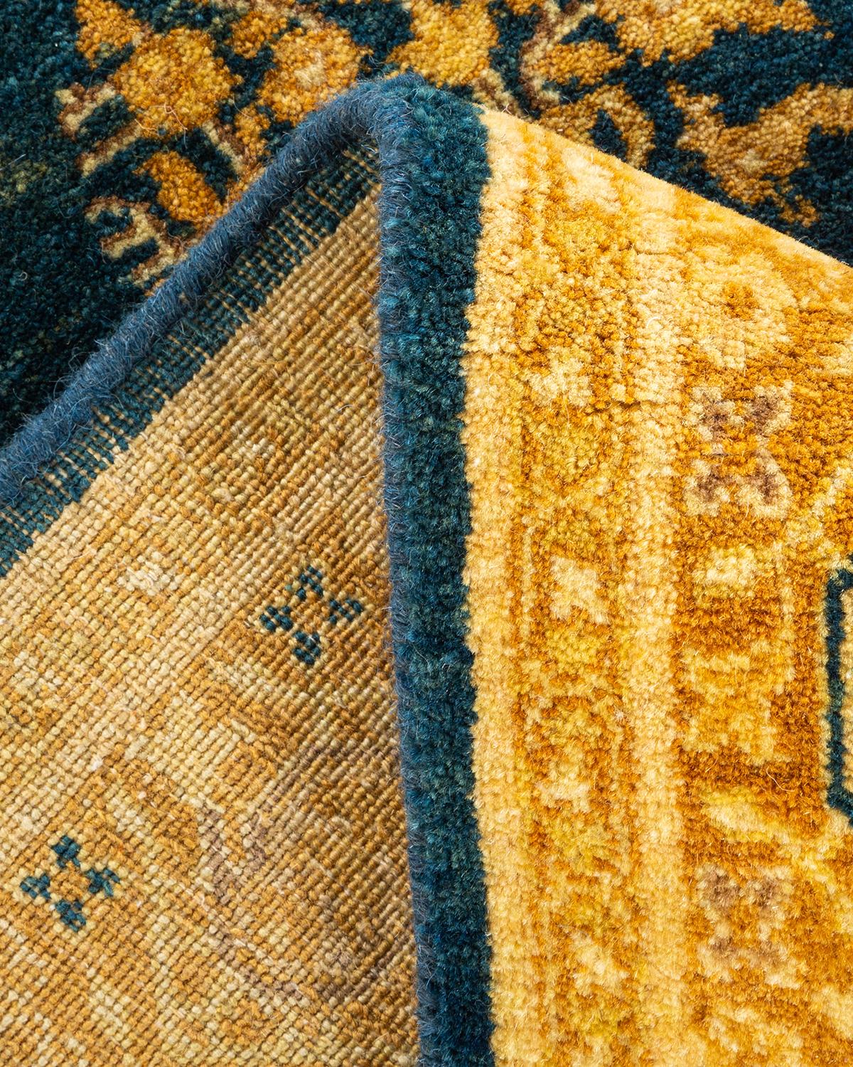 Wool One-of-a-Kind Hand Knotted Oriental Mogul Green Area Rug For Sale