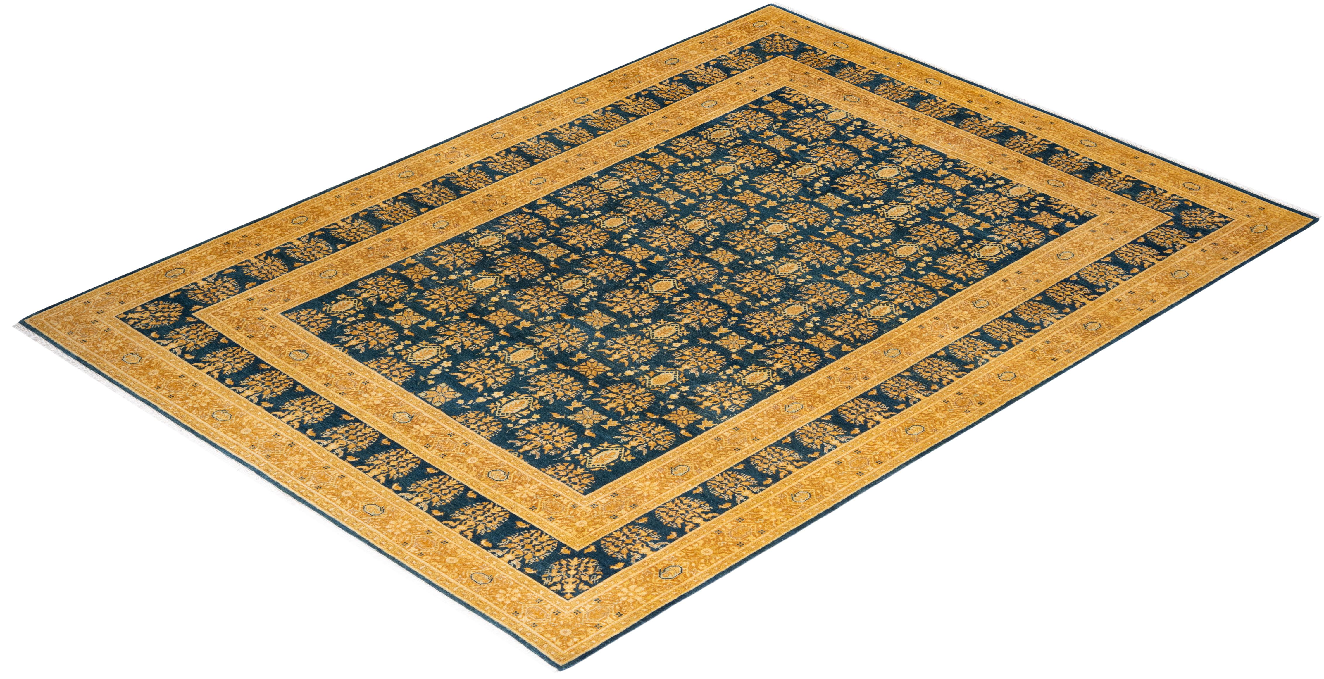 One-of-a-Kind Hand Knotted Oriental Mogul Green Area Rug For Sale 2