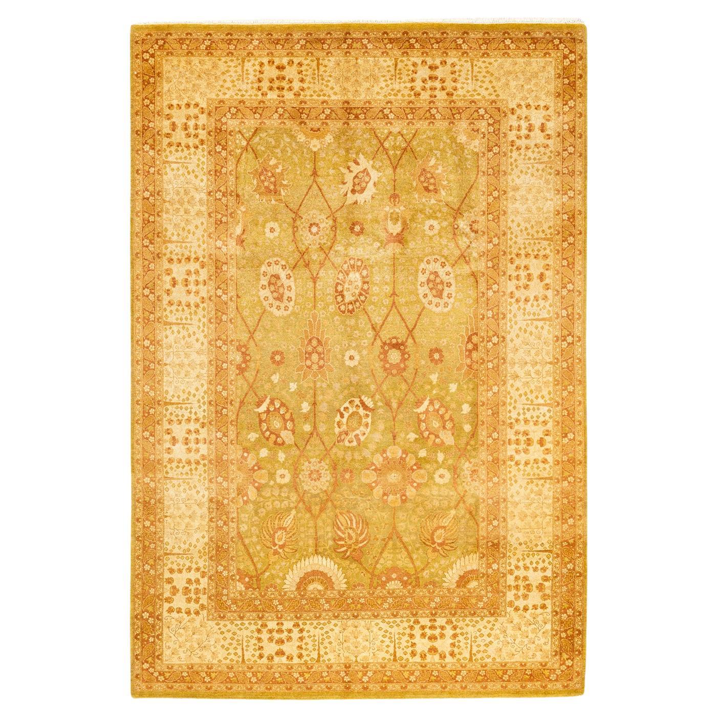 One-of-a-Kind Hand Knotted Oriental Mogul Green Area Rug