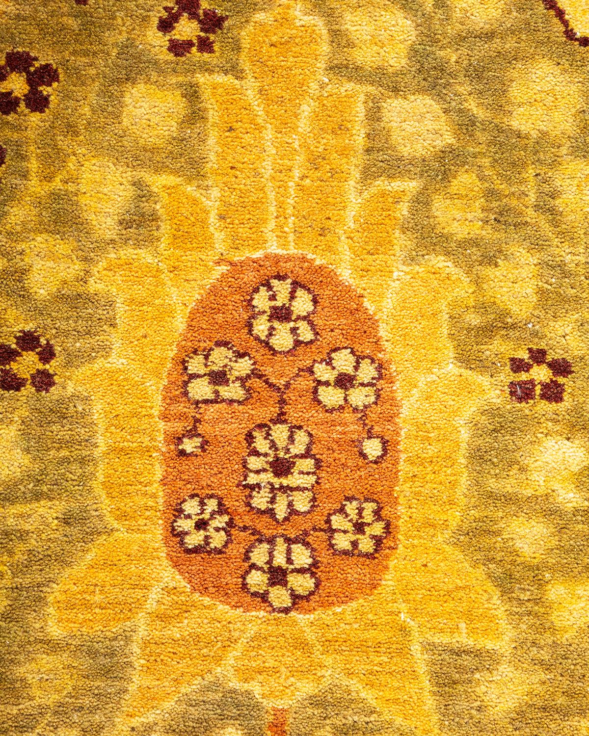 Pakistanais Tapis unique noué à la main Oriental Mogul vert, unique en son genre en vente