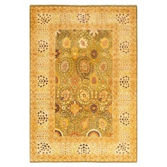 One-of-a-Kind Hand Knotted Oriental Mogul Green Area Rug