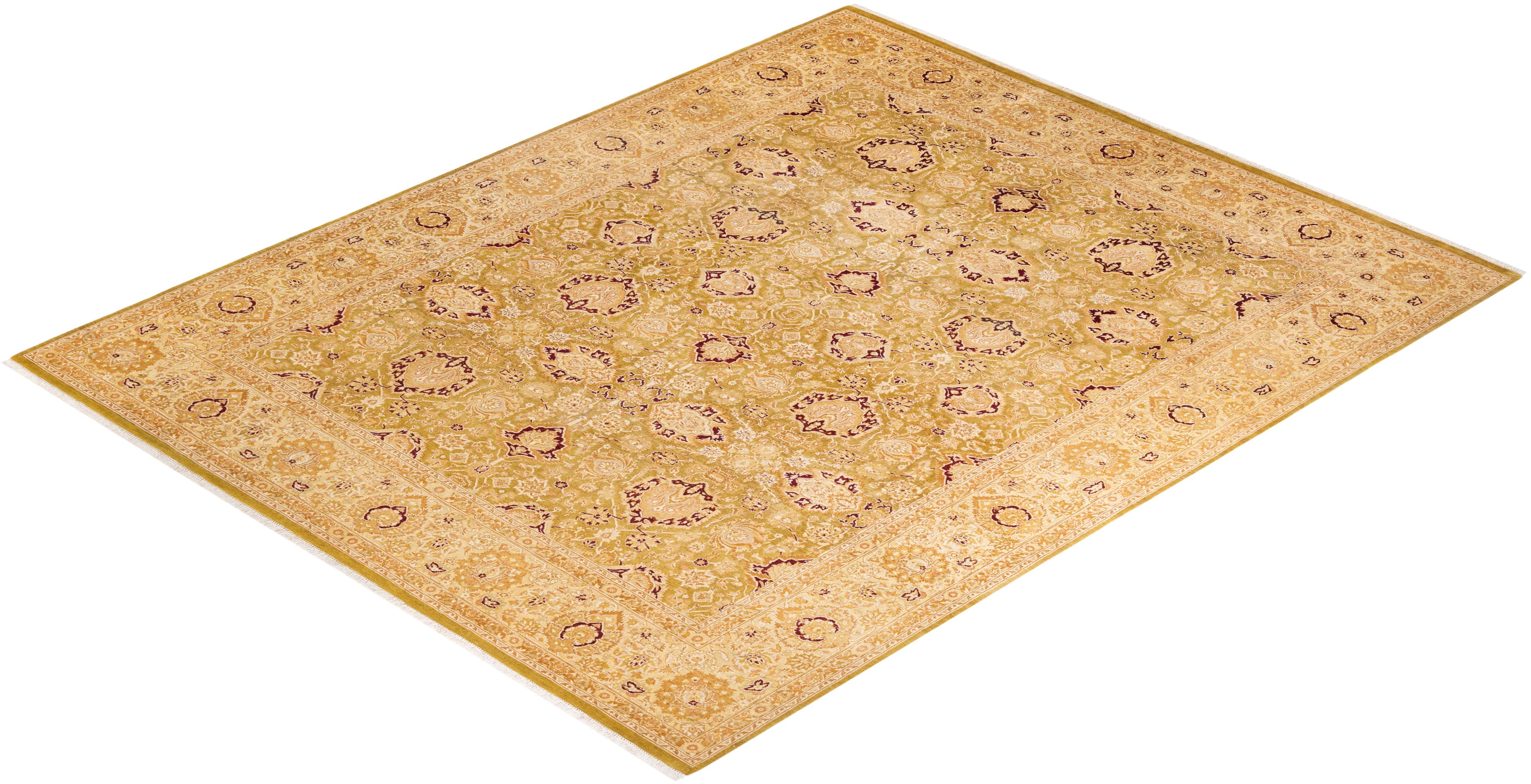 Tapis Oriental Mogul vert noué à la main, unique en son genre en vente 2