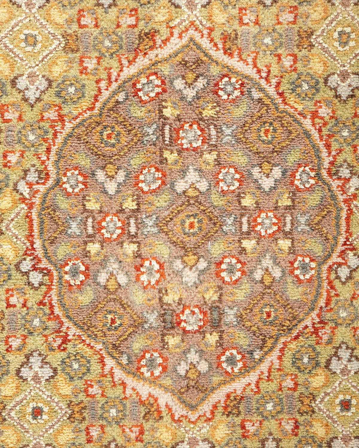 Pakistani One-of-a-kind Hand Knotted Oriental Mogul Green Area Rug For Sale