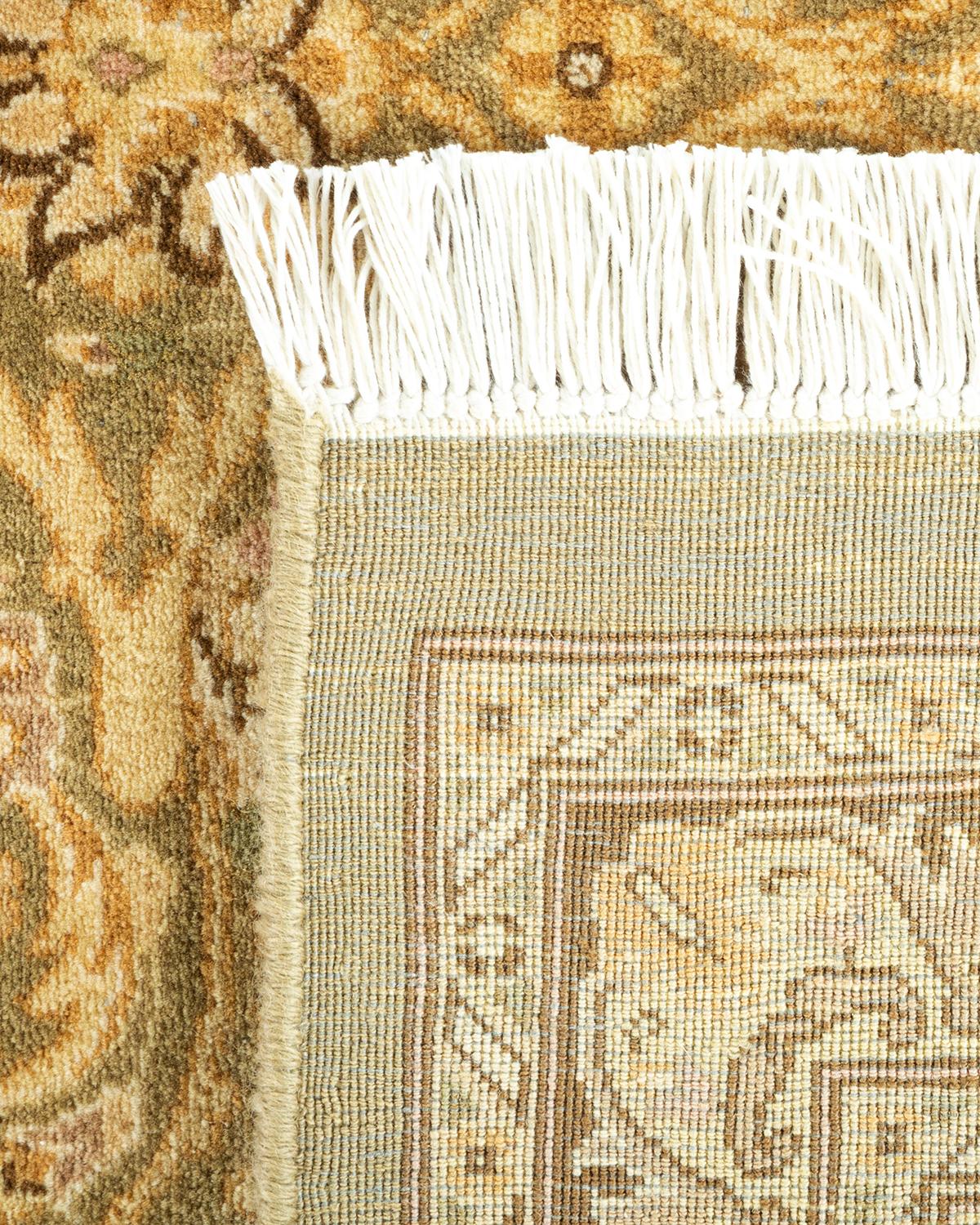 Contemporary One-of-a-kind Hand Knotted Oriental Mogul Green Area Rug For Sale