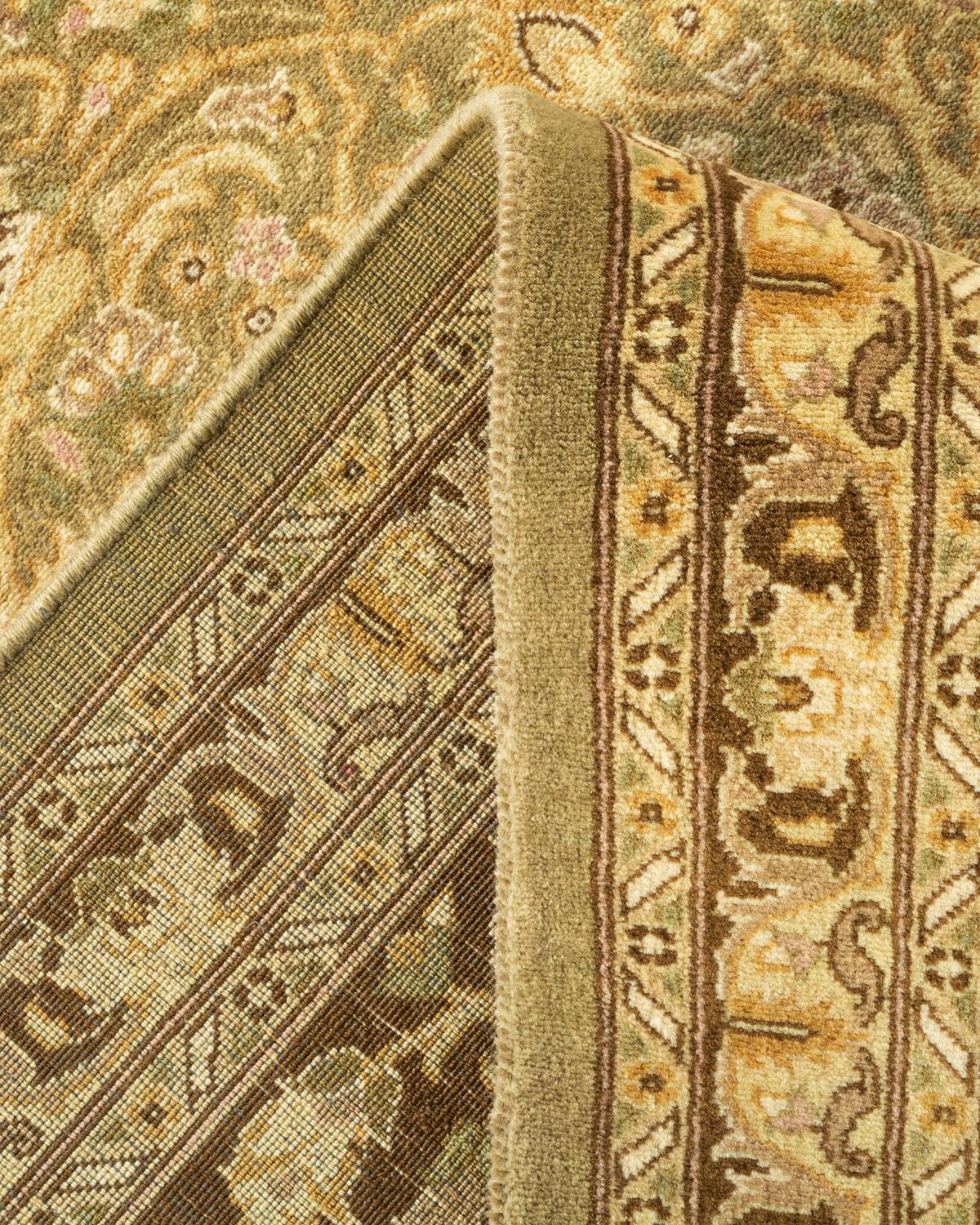 Wool One-of-a-kind Hand Knotted Oriental Mogul Green Area Rug For Sale