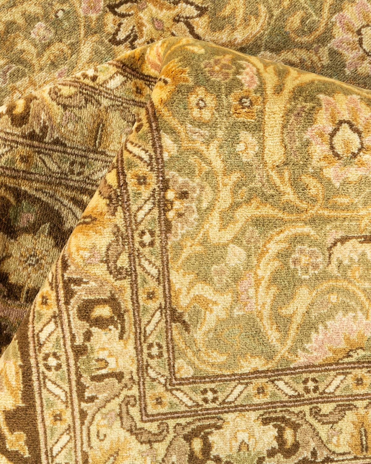 One-of-a-kind Hand Knotted Oriental Mogul Green Area Rug For Sale 1