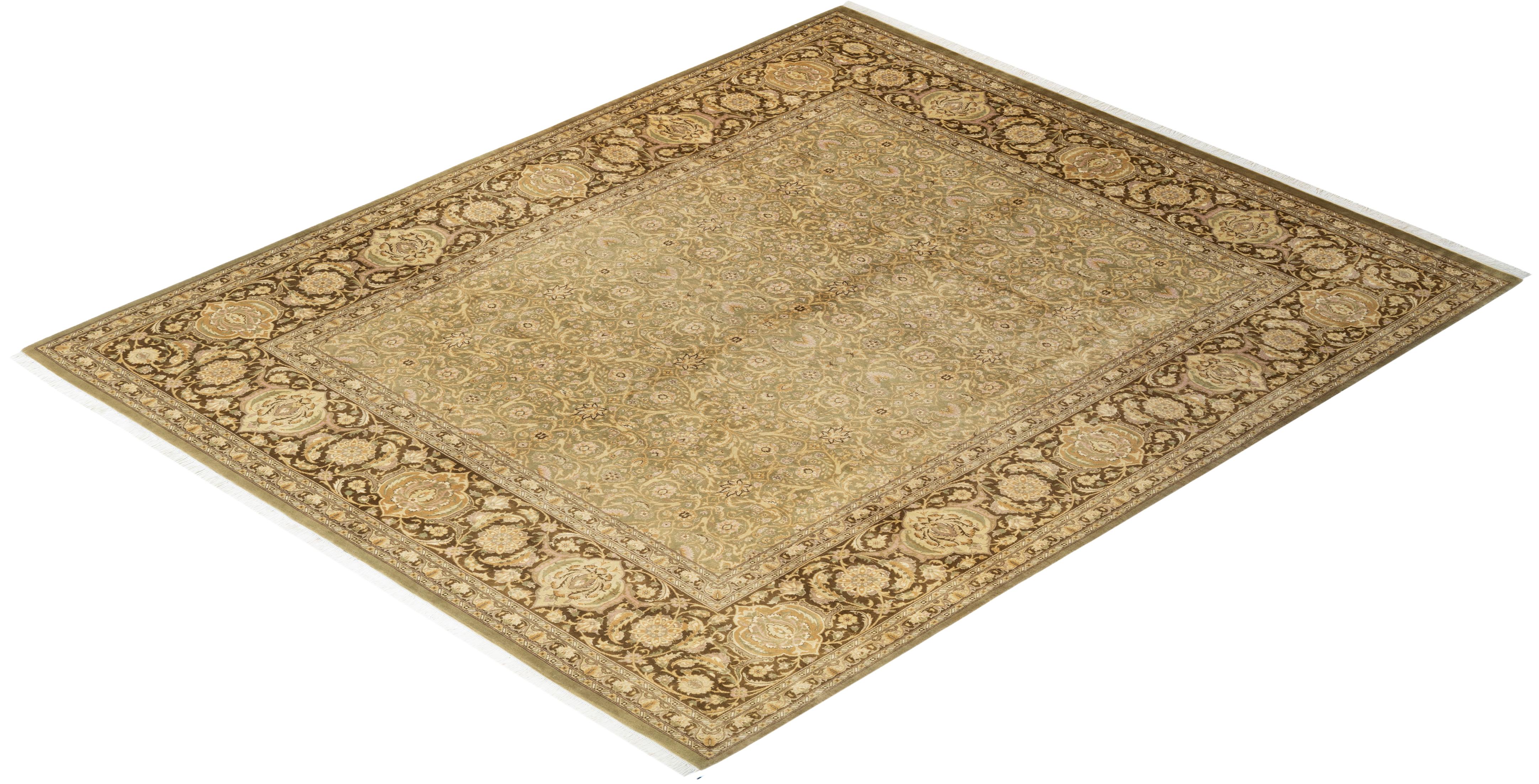One-of-a-kind Hand Knotted Oriental Mogul Green Area Rug For Sale 2