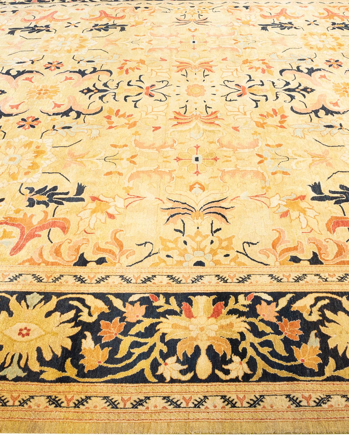 One-of-a-Kind Hand Knotted Oriental Mogul Green Area Rug In New Condition For Sale In Norwalk, CT