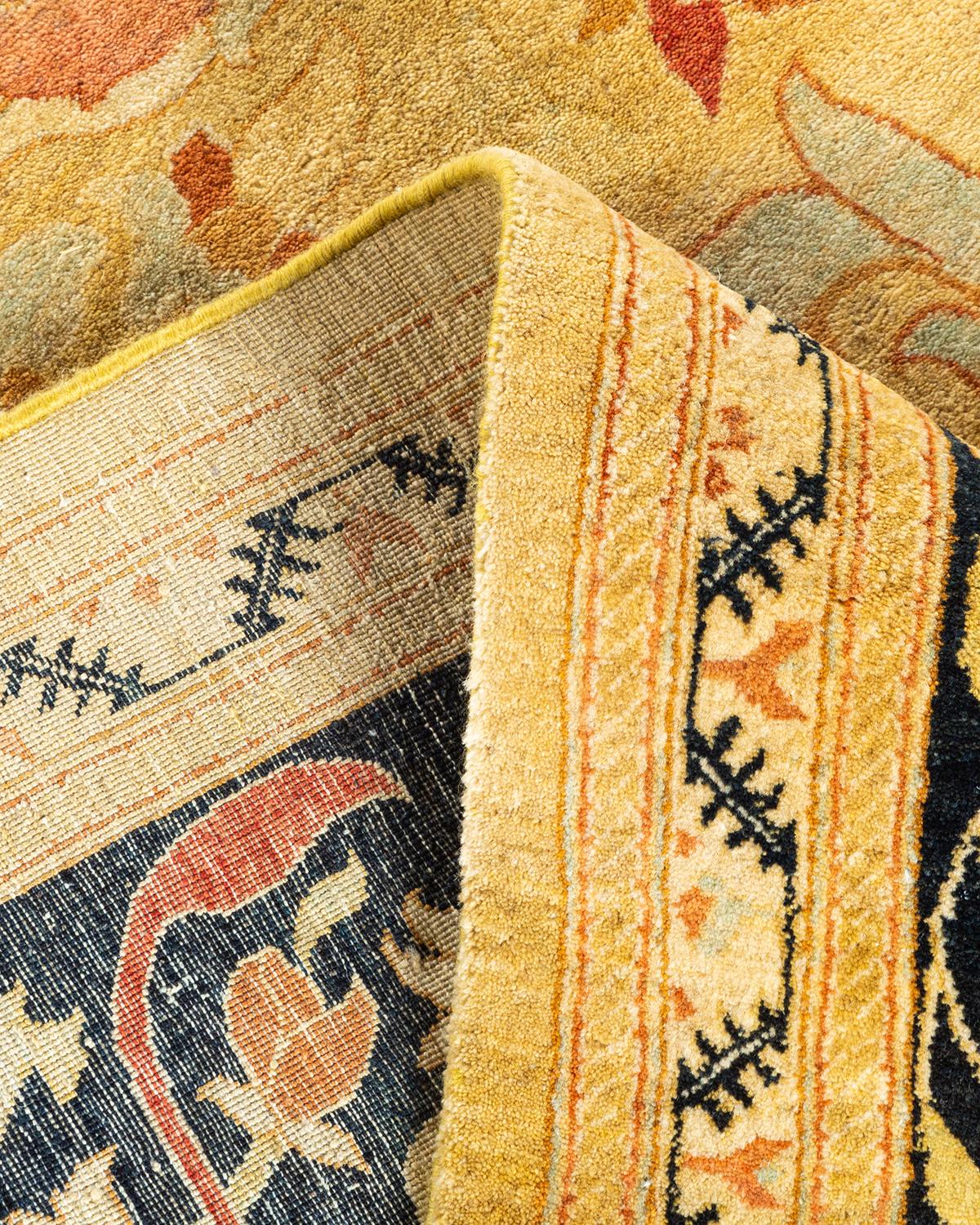 Wool One-of-a-Kind Hand Knotted Oriental Mogul Green Area Rug For Sale