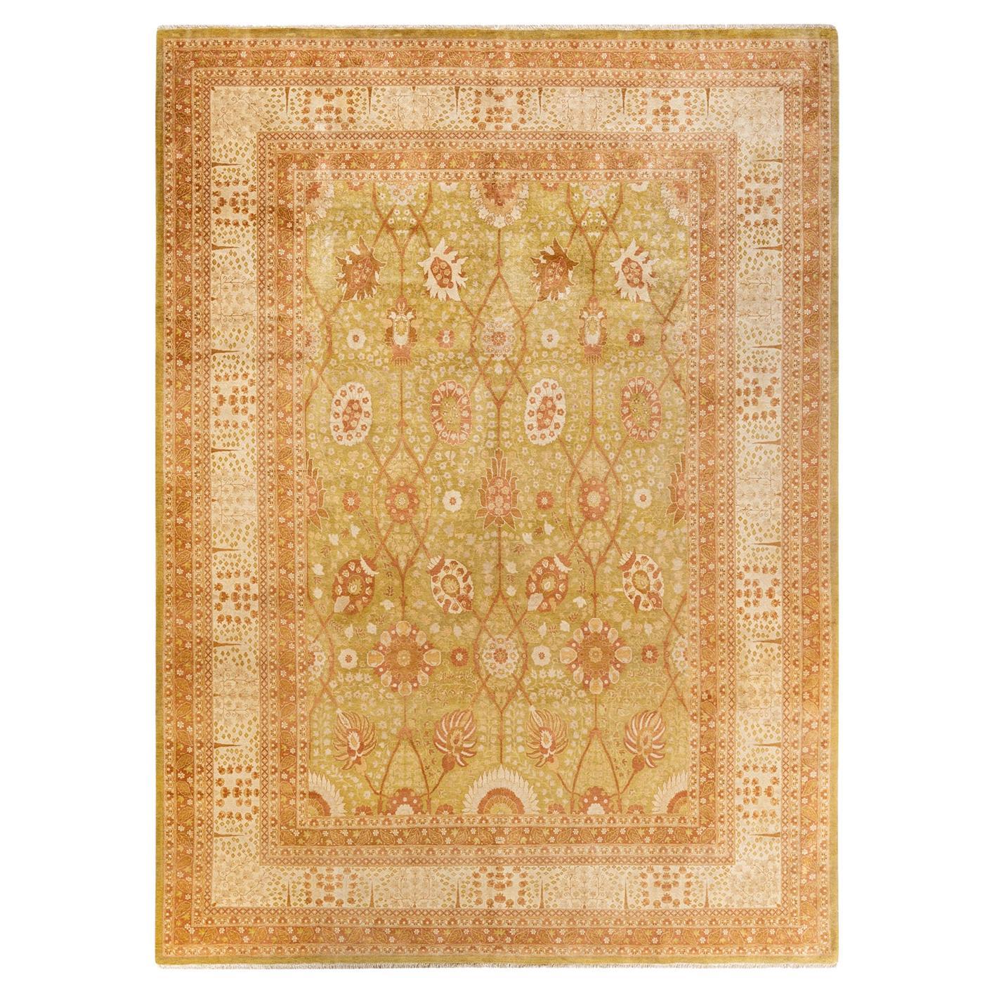 One-of-a-Kind Hand Knotted Oriental Mogul Green Area Rug For Sale