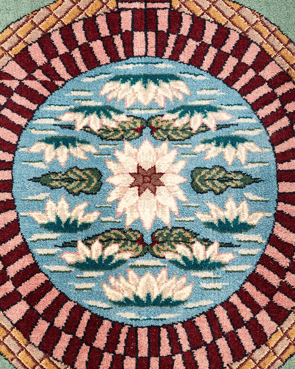 Alfombra oriental única Mogul verde anudada a mano 30 cm x 30 cm Pakistaní en venta