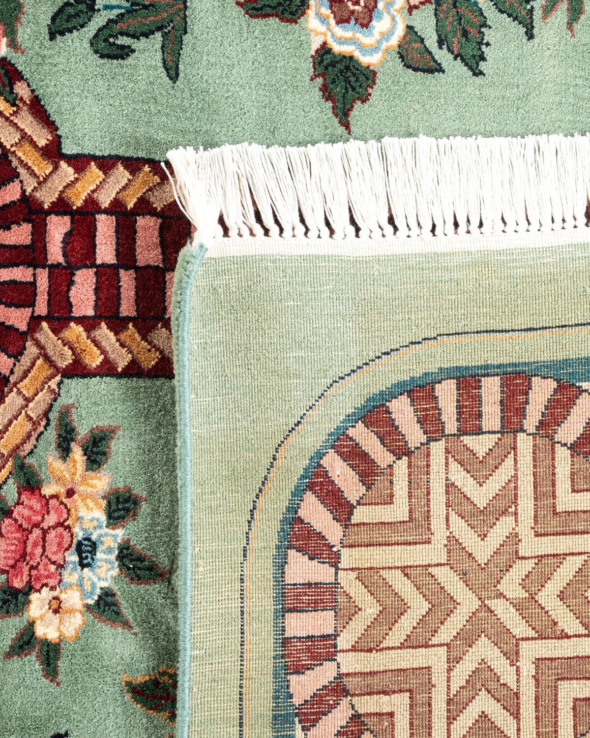 Alfombra oriental única Mogul verde anudada a mano 30 cm x 30 cm Siglo XXI y contemporáneo en venta