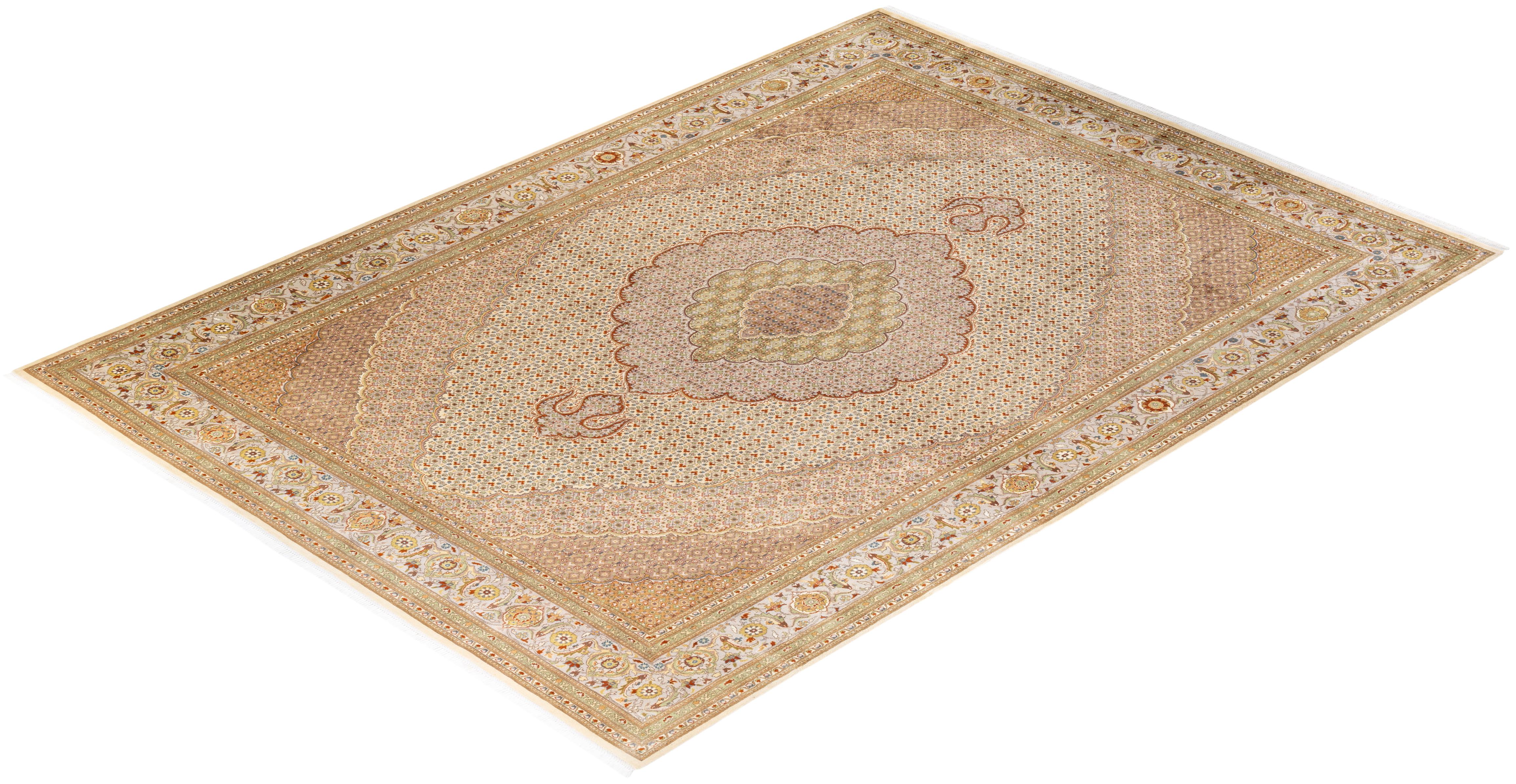Tapis Oriental Mogul ivoire noué à la main, unique en son genre en vente 2