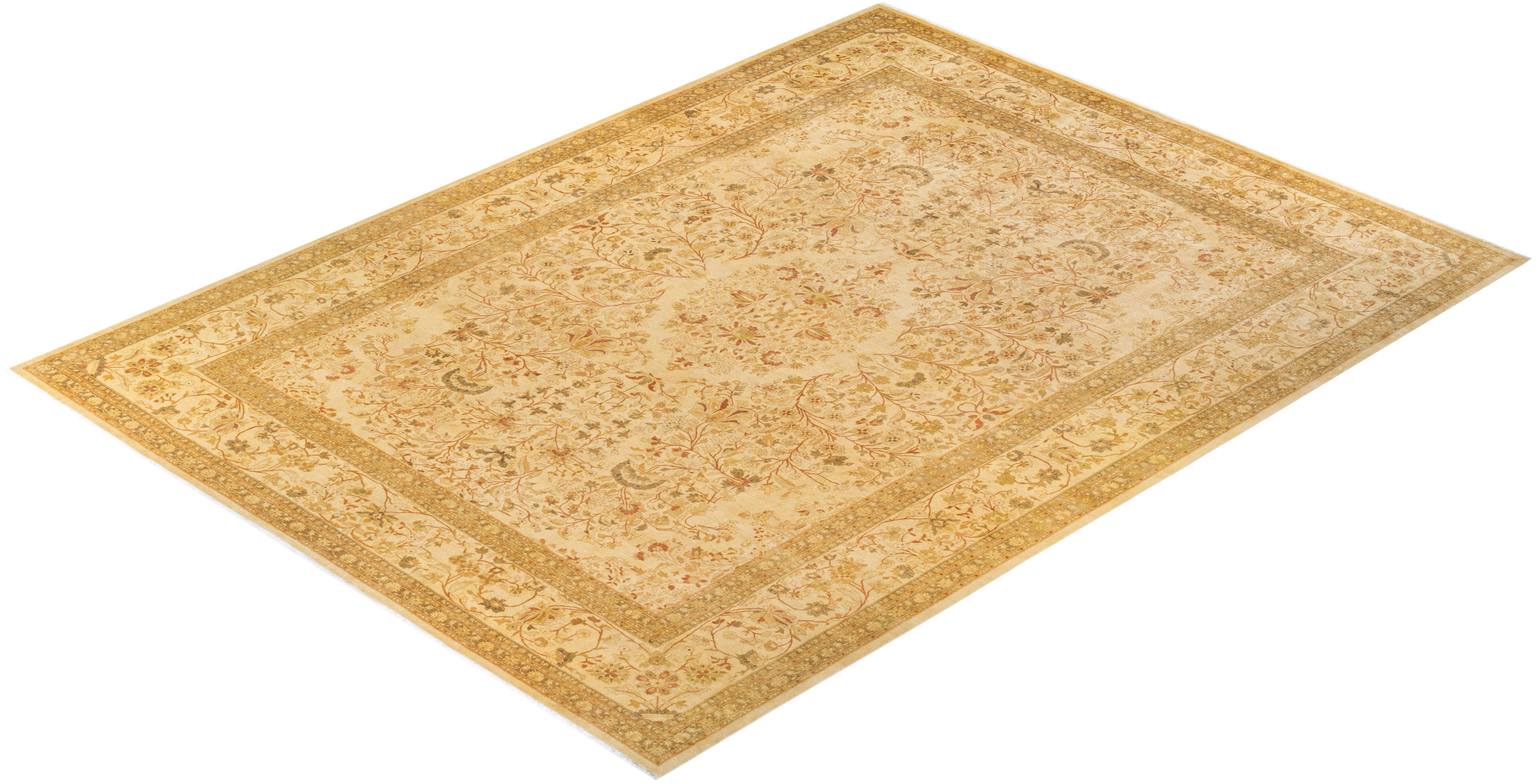 Tapis unique Oriental Mogul ivoire noué à la main unique en son genre en vente 2
