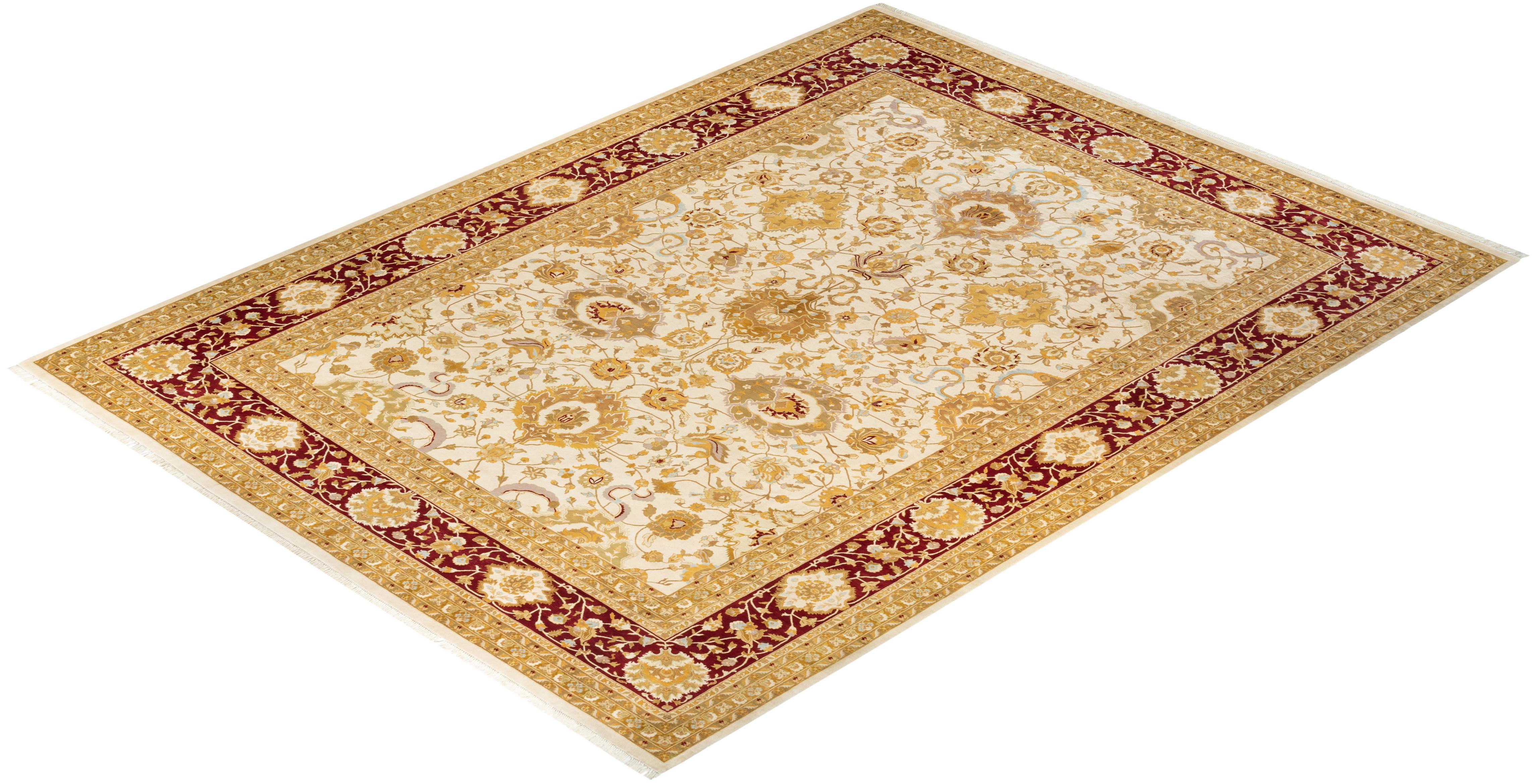 One-Of-A-Kind Hand Knotted Oriental Mogul Ivory Area Rug For Sale 2