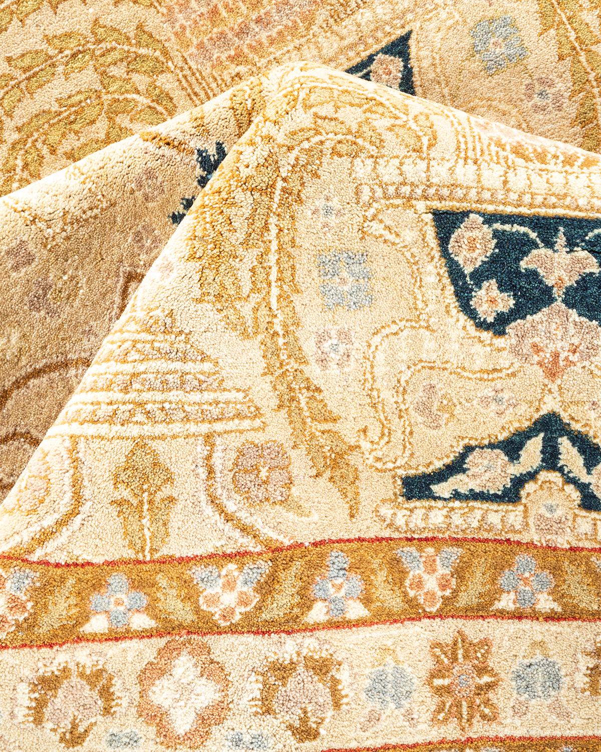 Handgeknüpfter orientalischer Mogul Elfenbeinfarbener Teppich, Unikat im Angebot 1