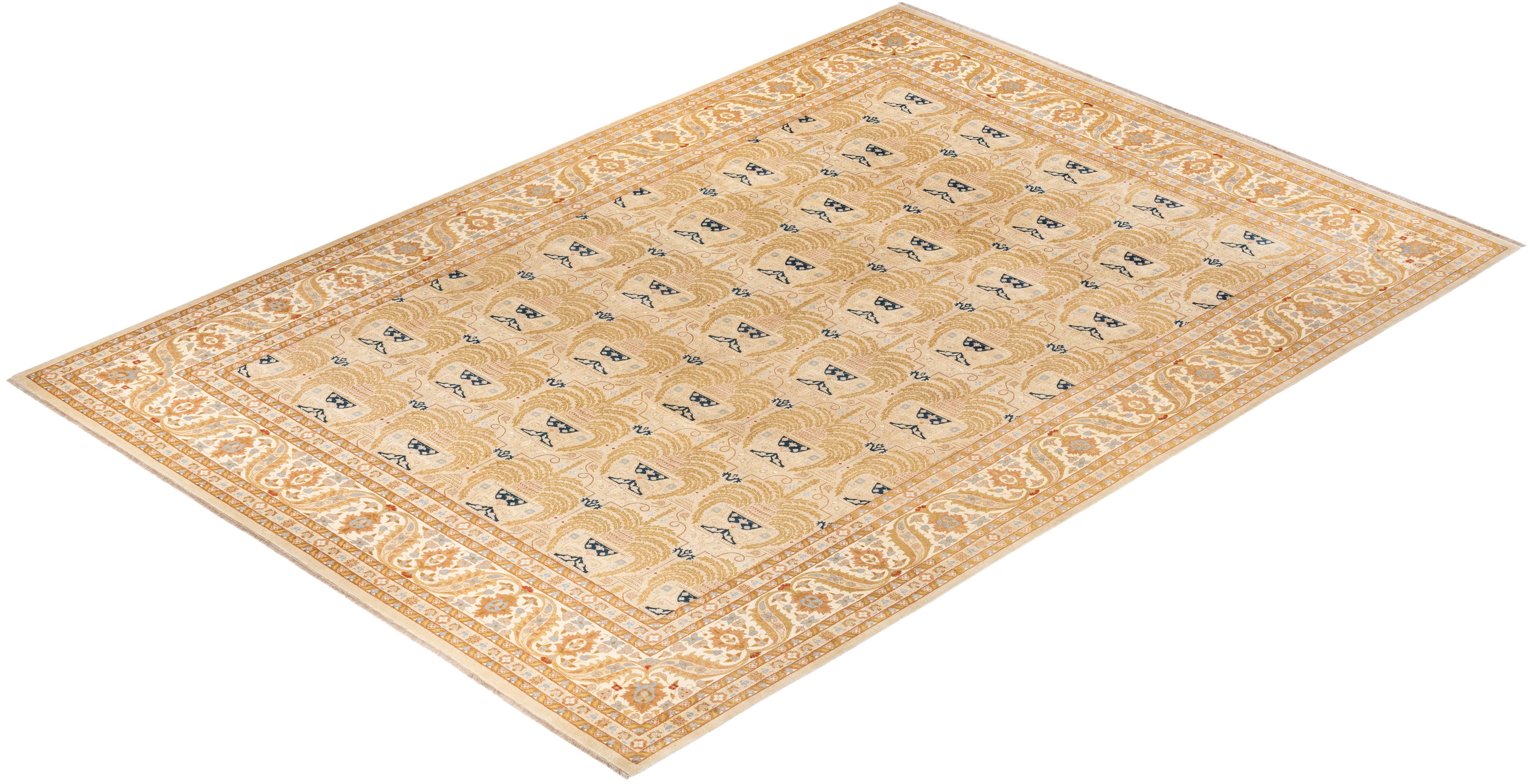 Handgeknüpfter orientalischer Mogul Elfenbeinfarbener Teppich, Unikat im Angebot 2