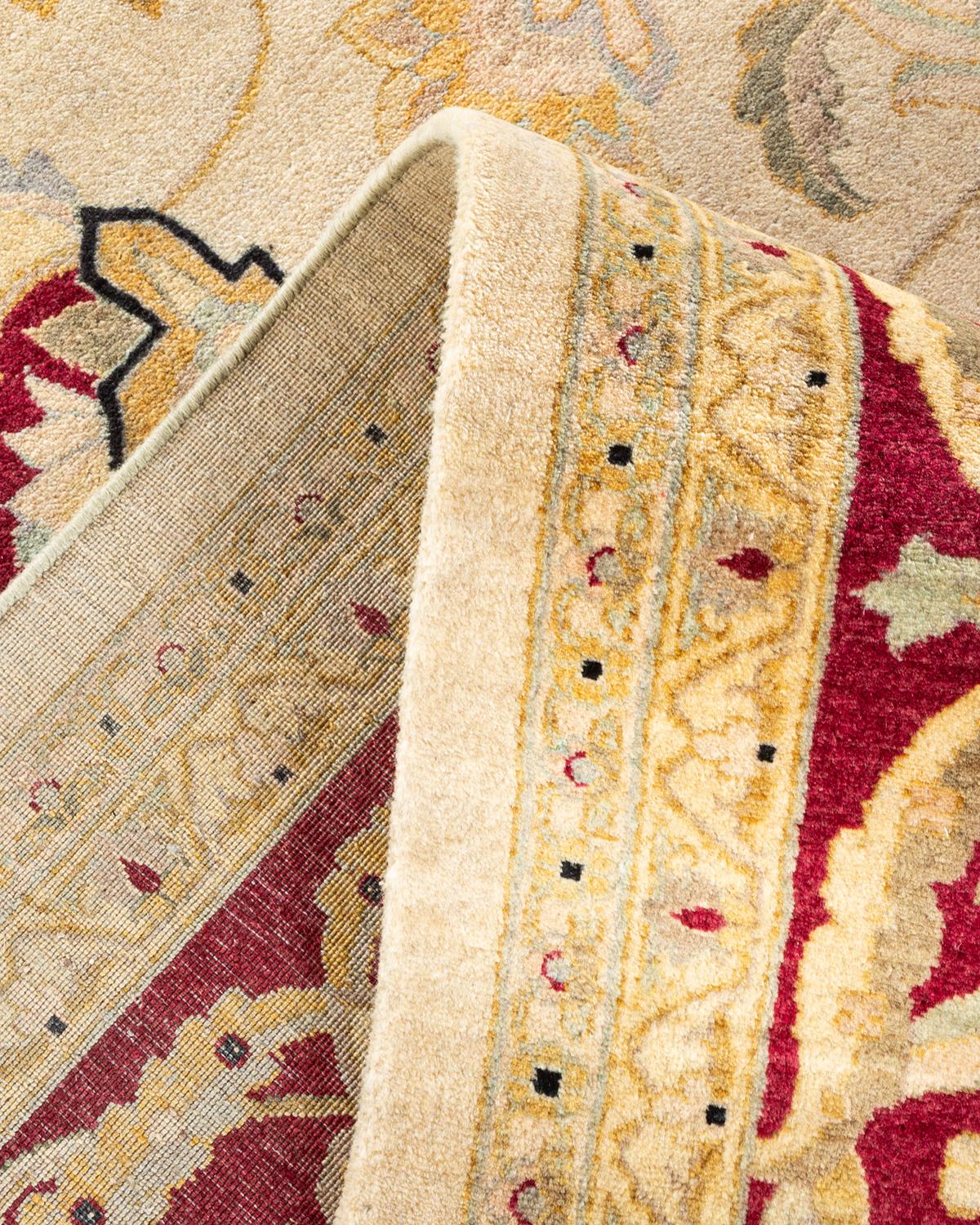 Handgeknüpfter orientalischer Mogul elfenbeinfarbener Teppich in Elfenbein, Unikat (Wolle) im Angebot