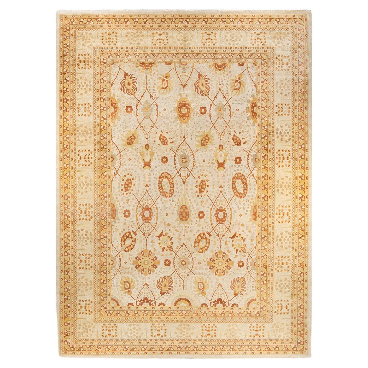 One-Of-A-Kind Hand Knotted Oriental Mogul Ivory Area Rug For Sale