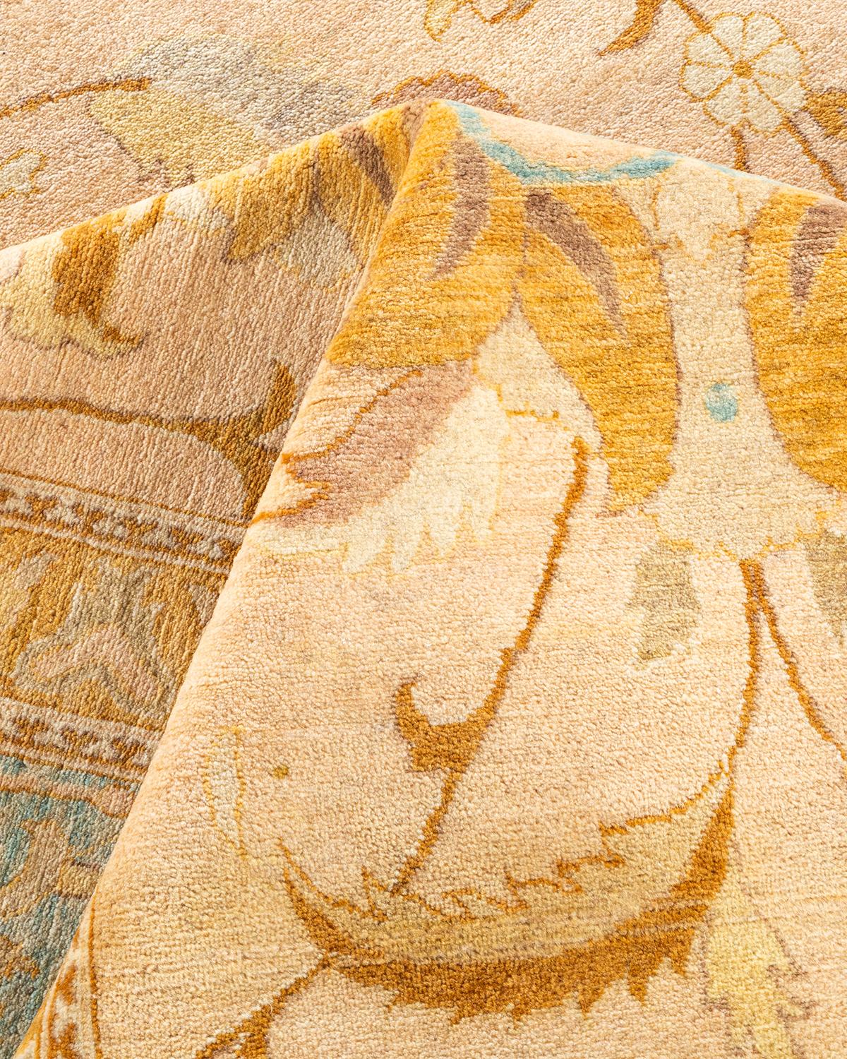 Handgeknüpfter orientalischer Mogul elfenbeinfarbener Teppich in Elfenbein, Unikat im Angebot 1
