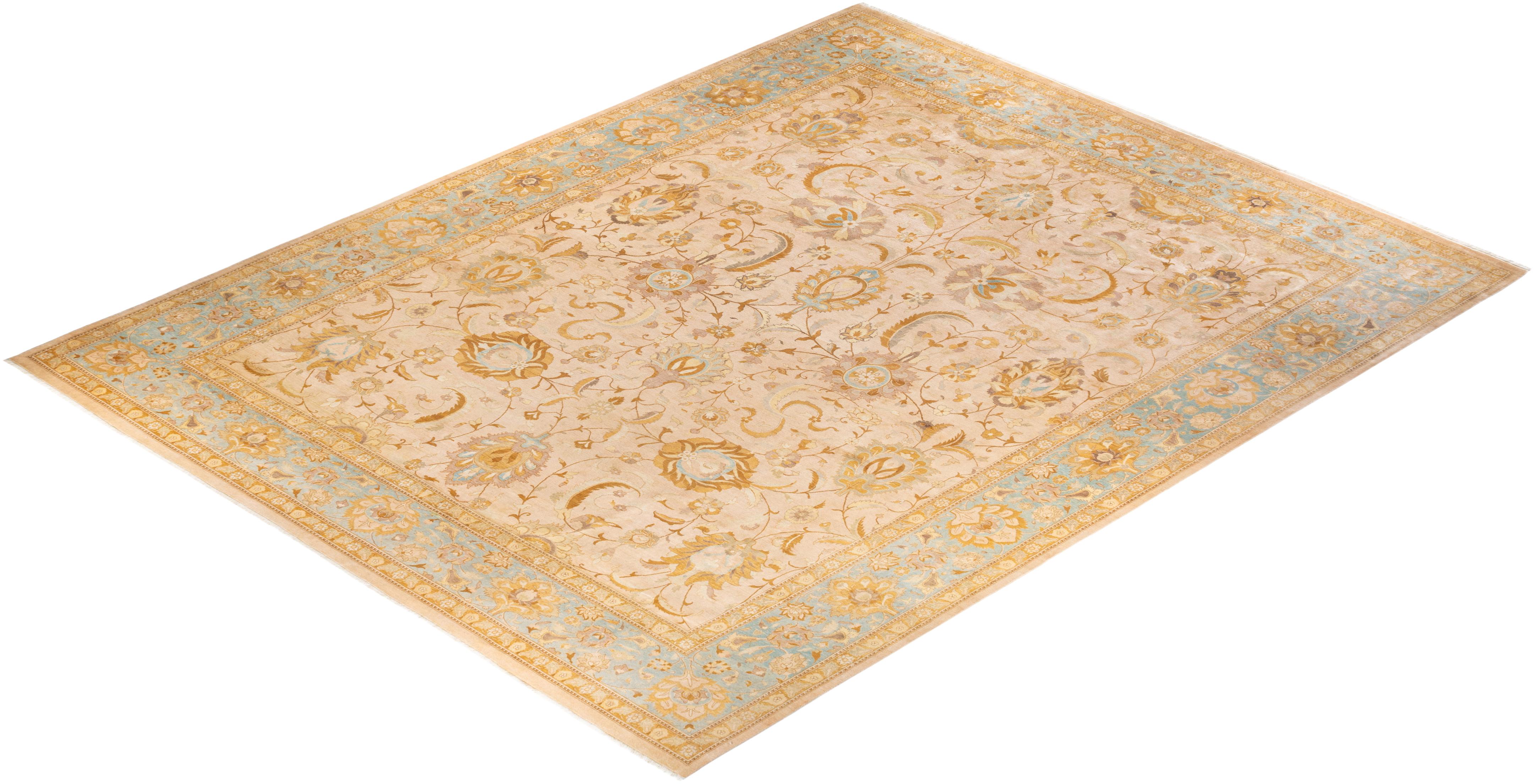 Handgeknüpfter orientalischer Mogul elfenbeinfarbener Teppich in Elfenbein, Unikat im Angebot 2