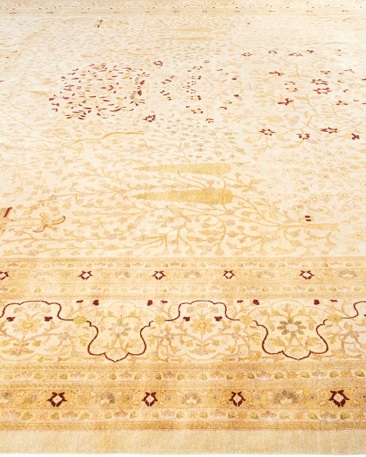 One-of-a-kind Hand Knotted Oriental Mogul Ivory Area Rug In New Condition For Sale In Norwalk, CT
