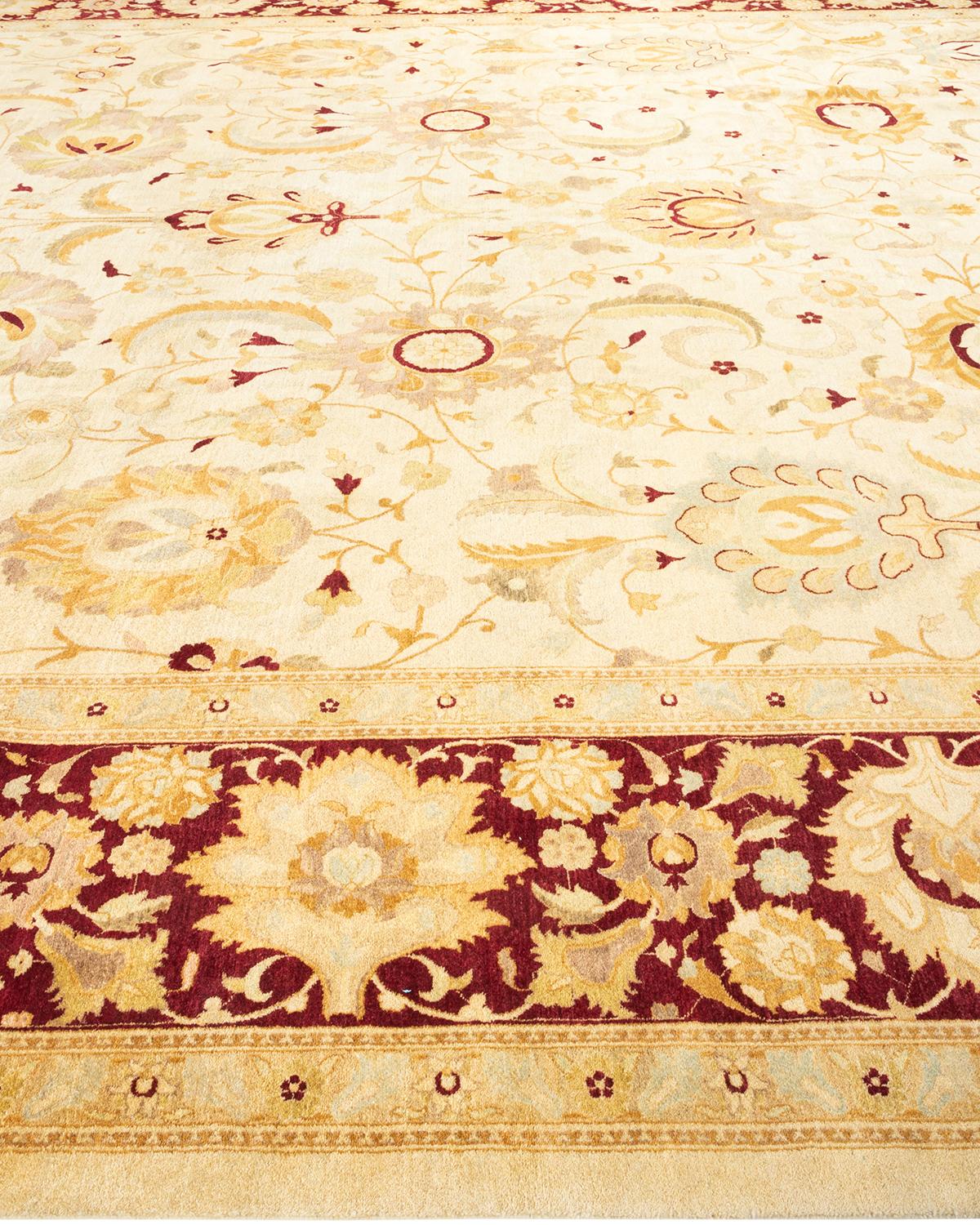 One-Of-A-Kind Hand Knotted Oriental Mogul Ivory Area Rug In New Condition For Sale In Norwalk, CT