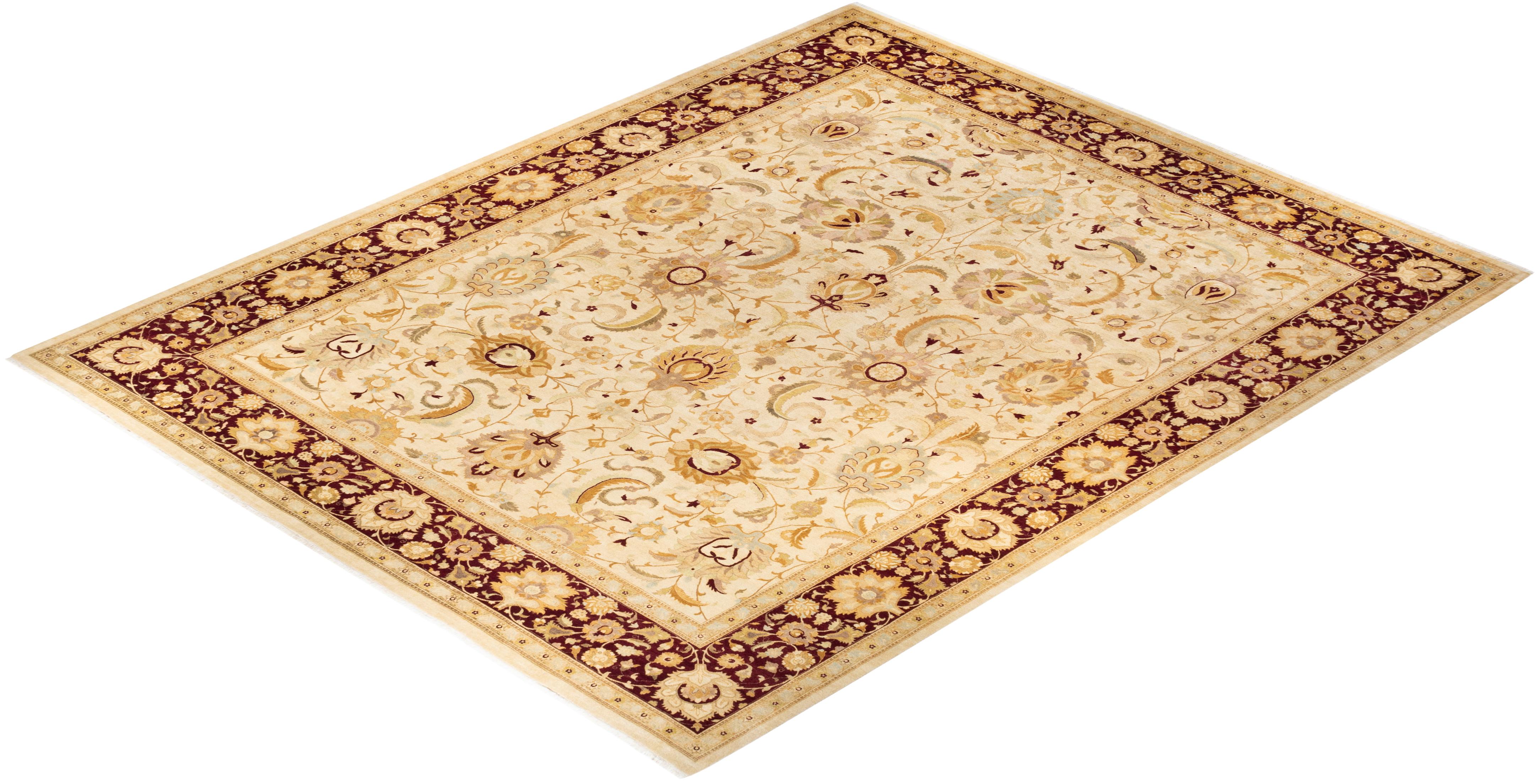 One-Of-A-Kind Hand Knotted Oriental Mogul Ivory Area Rug For Sale 2