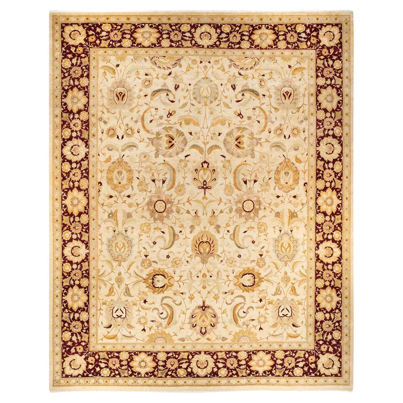Tapis d'Orient Mogul Ivoire noué à la main, unique en son genre en vente