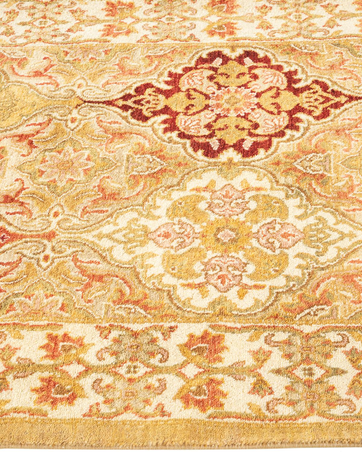Handgeknüpfter orientalischer Mogul elfenbeinfarbener Teppich in Elfenbein, Unikat im Zustand „Neu“ im Angebot in Norwalk, CT