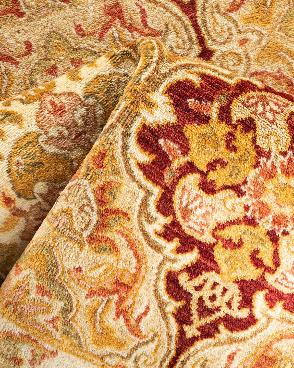 Handgeknüpfter orientalischer Mogul elfenbeinfarbener Teppich in Elfenbein, Unikat im Angebot 1