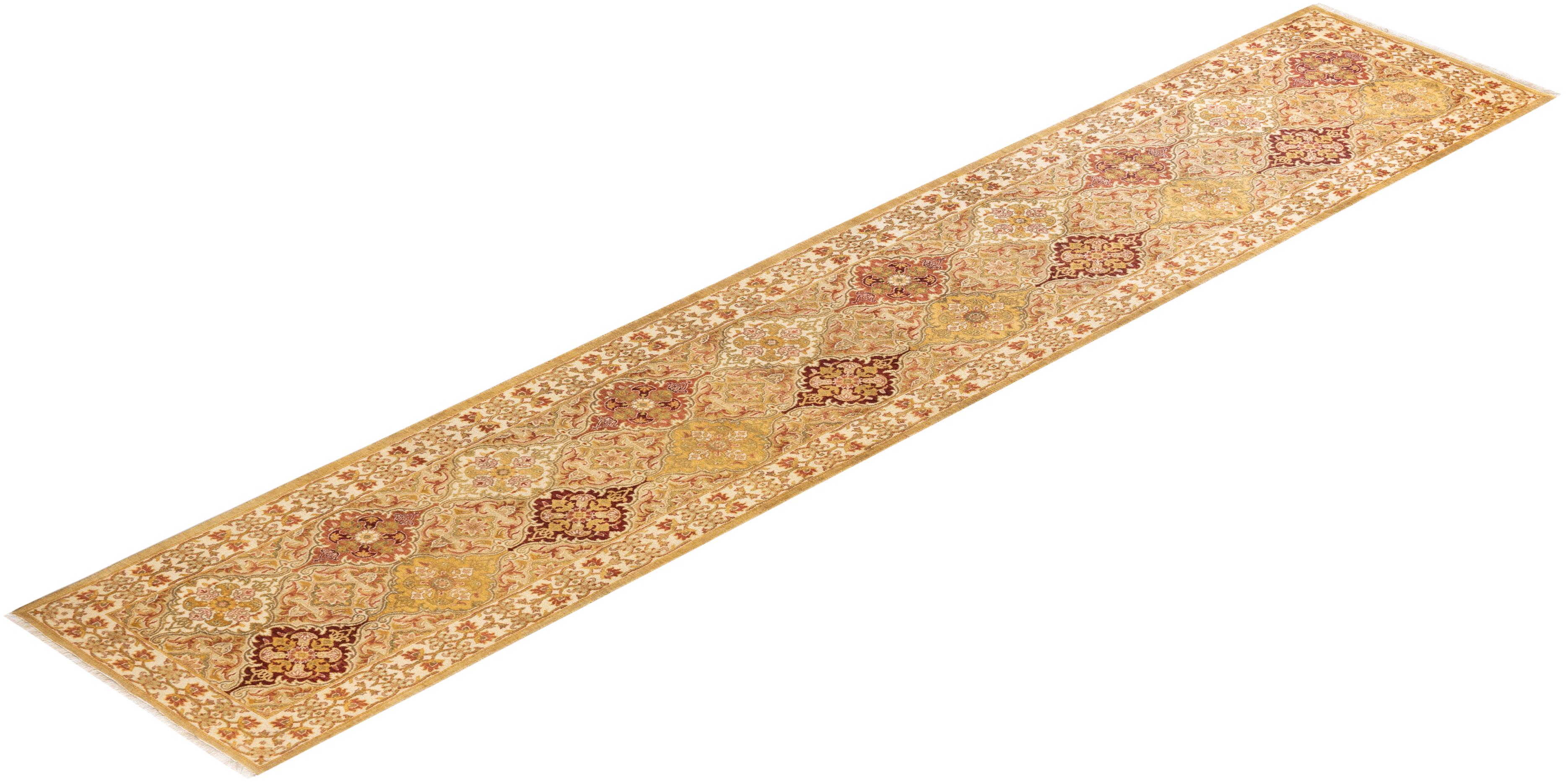 Handgeknüpfter orientalischer Mogul elfenbeinfarbener Teppich in Elfenbein, Unikat im Angebot 2