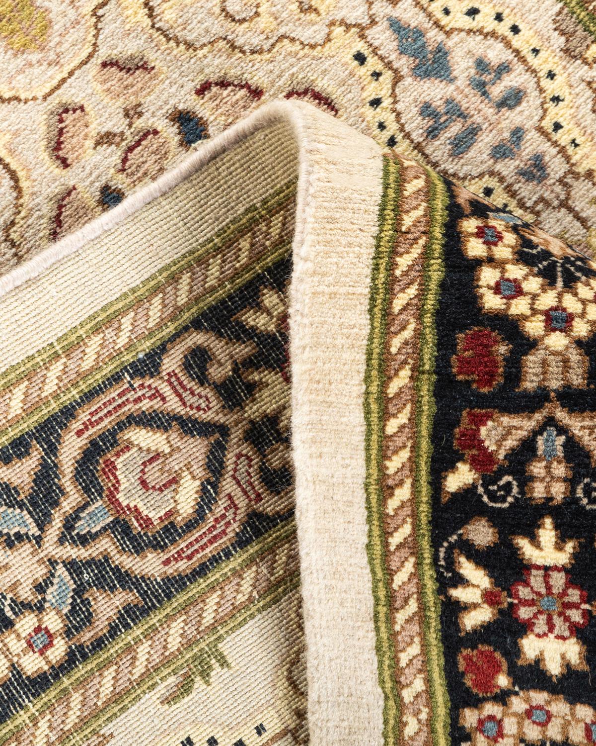 Handgeknüpfter orientalischer Mogul elfenbeinfarbener Teppich in Elfenbein, Unikat (Wolle)