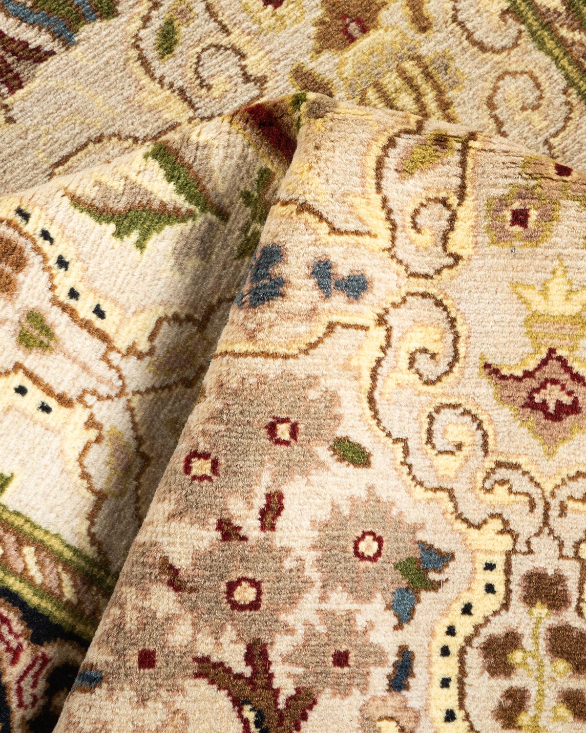 Handgeknüpfter orientalischer Mogul elfenbeinfarbener Teppich in Elfenbein, Unikat 1